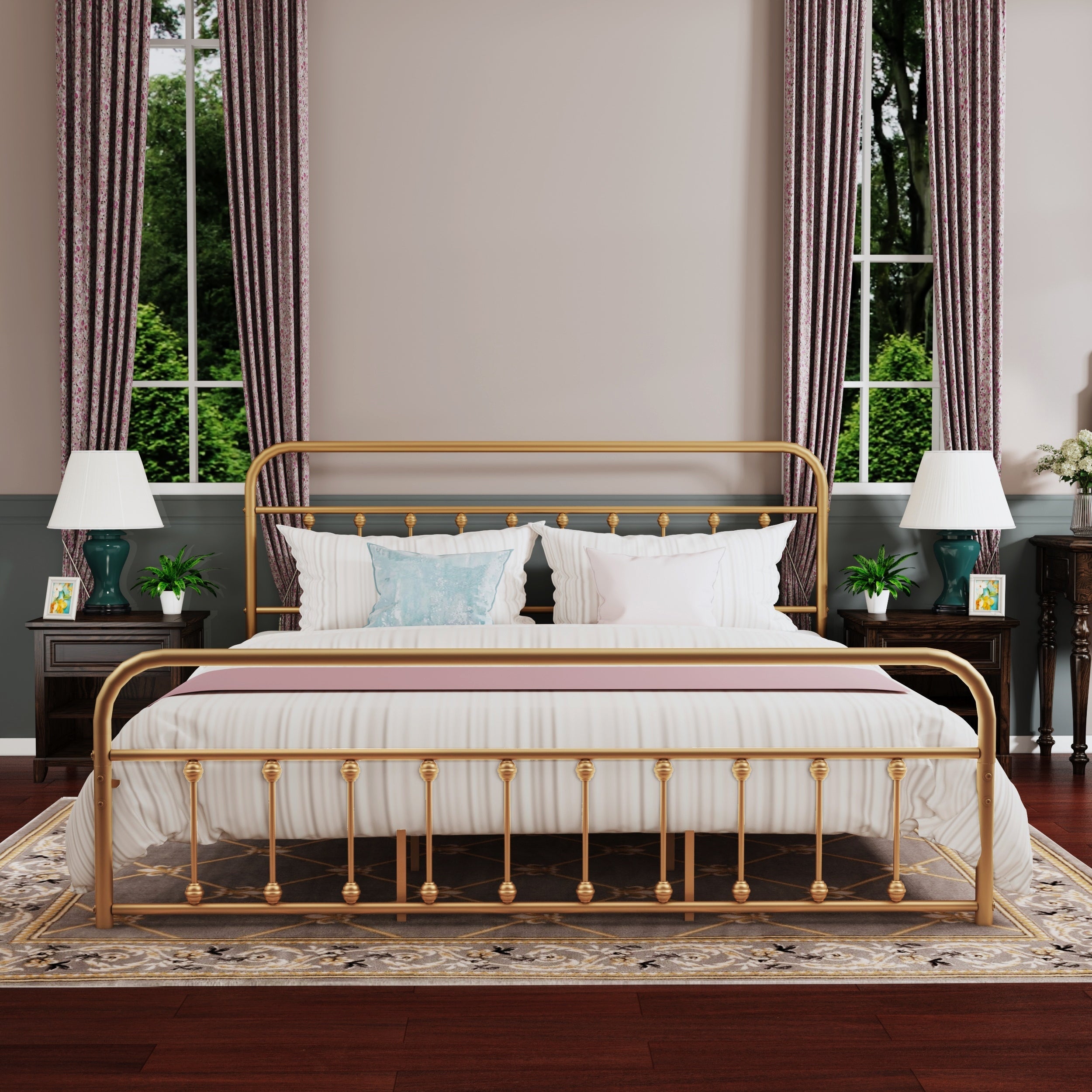 Cadre de lit plateforme en métal vintage simple Alazyhome, montage facile