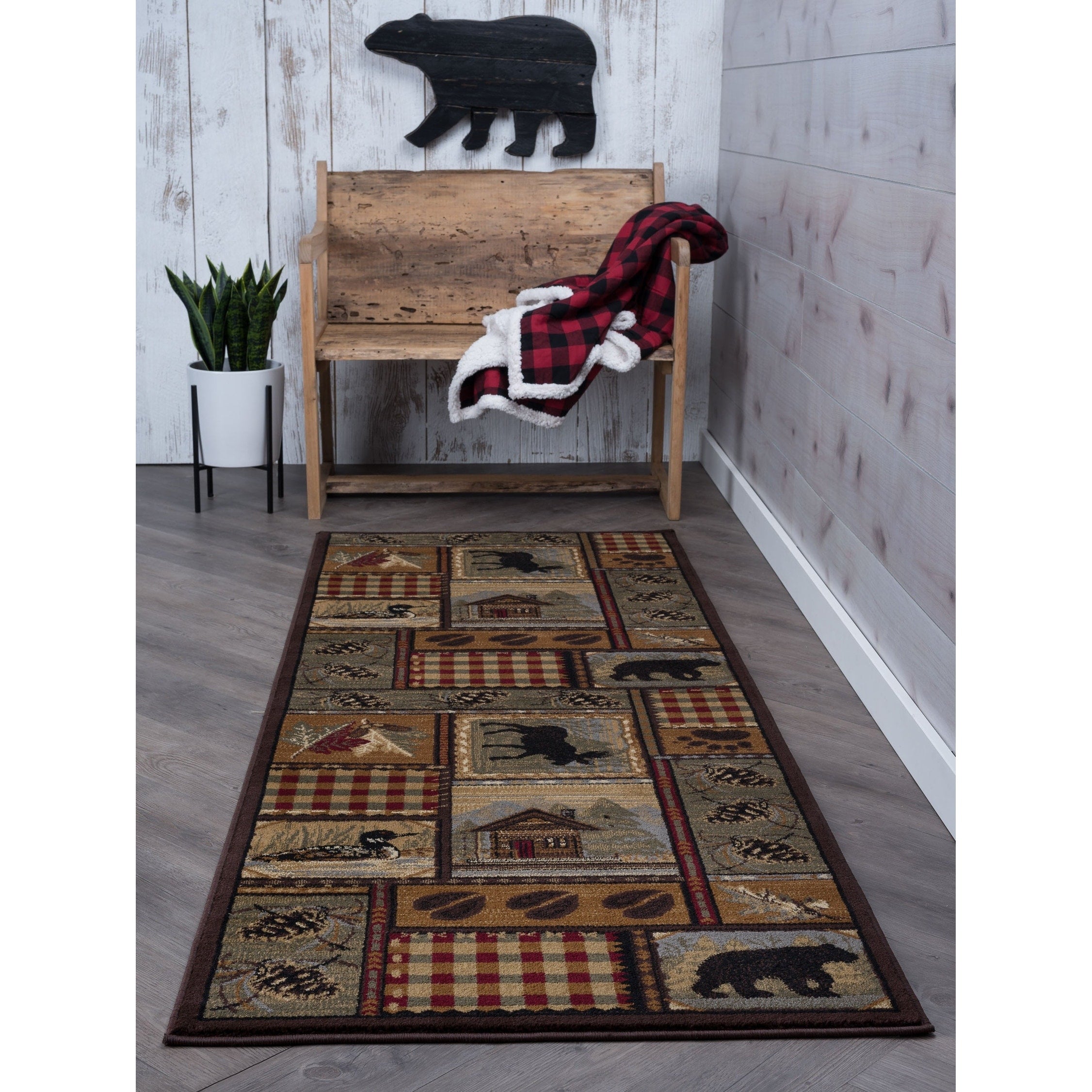 Tapis et descentes de lit - Tapis style chalet/ferme pour salon, chambre, salle à manger, cuisine - 60 x 90 cm / 90 x 240 cm / 150 x 210 cm / 240 x 300 cm / 270 x 360 cm / Rond