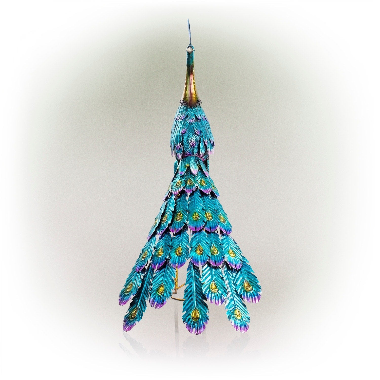 Alpine Corporation Tall Outdoor Metallic Peacock Standing Yard Statue Decoration, Multicolor