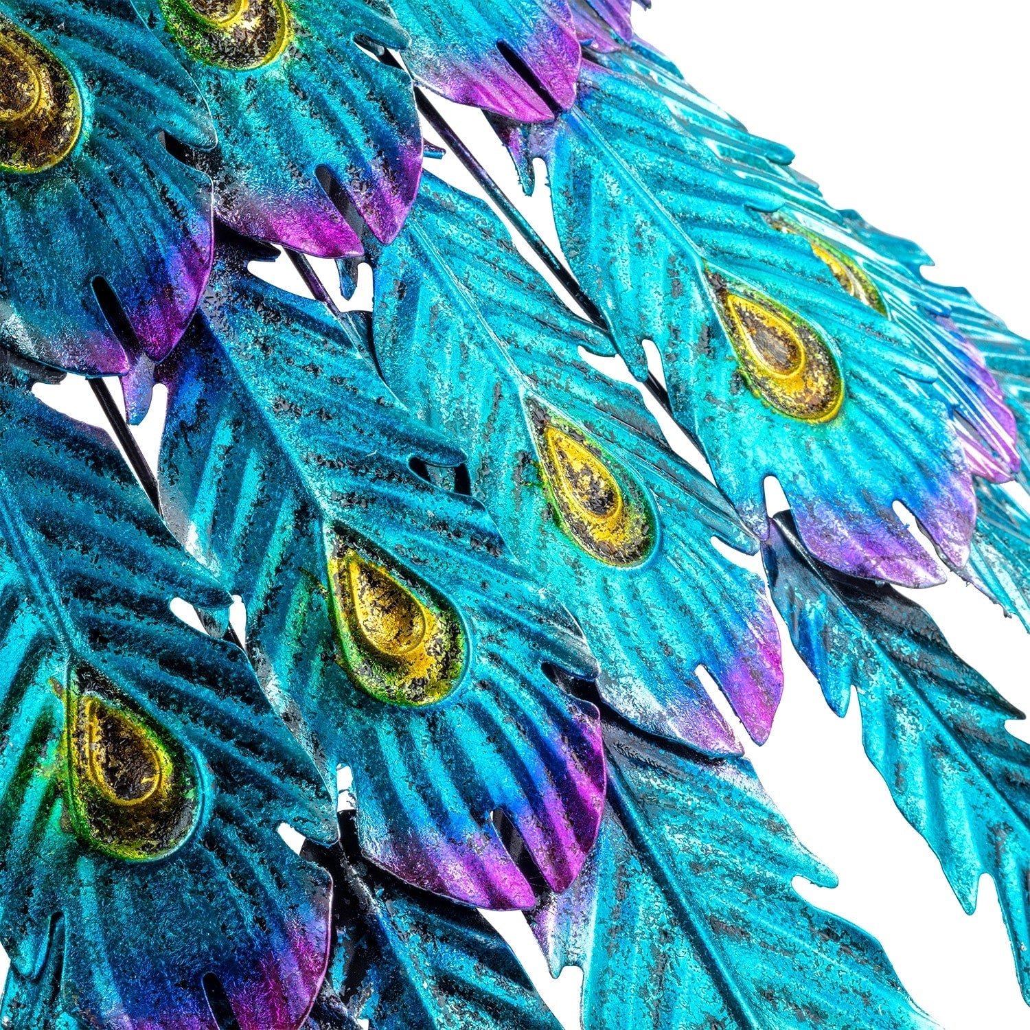 Alpine Corporation Tall Outdoor Metallic Peacock Standing Yard Statue Decoration, Multicolor