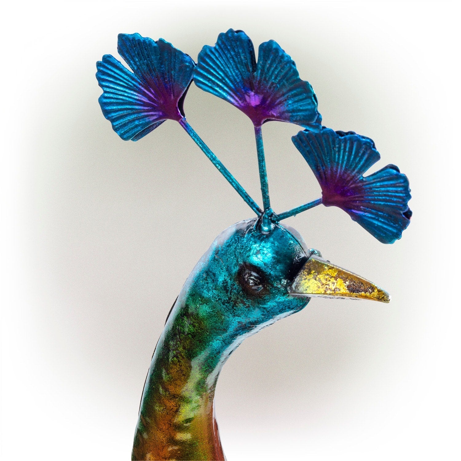 Alpine Corporation Tall Outdoor Metallic Peacock Standing Yard Statue Decoration, Multicolor