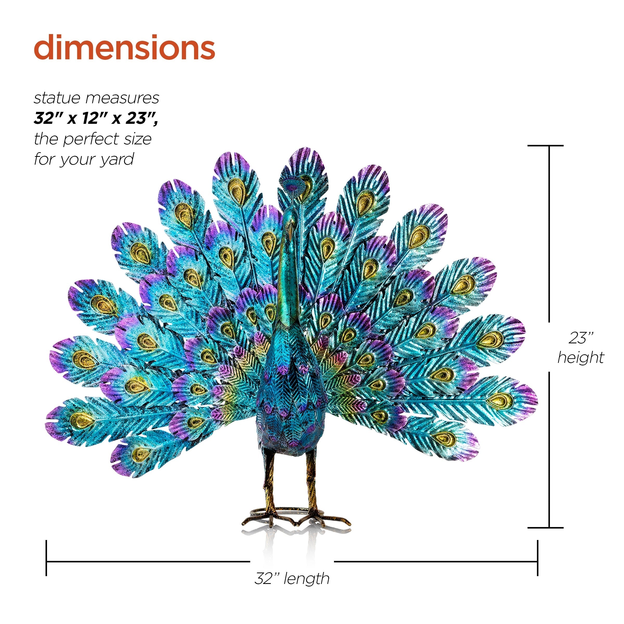 Alpine Corporation Tall Outdoor Metallic Peacock Standing Yard Statue Decoration, Multicolor
