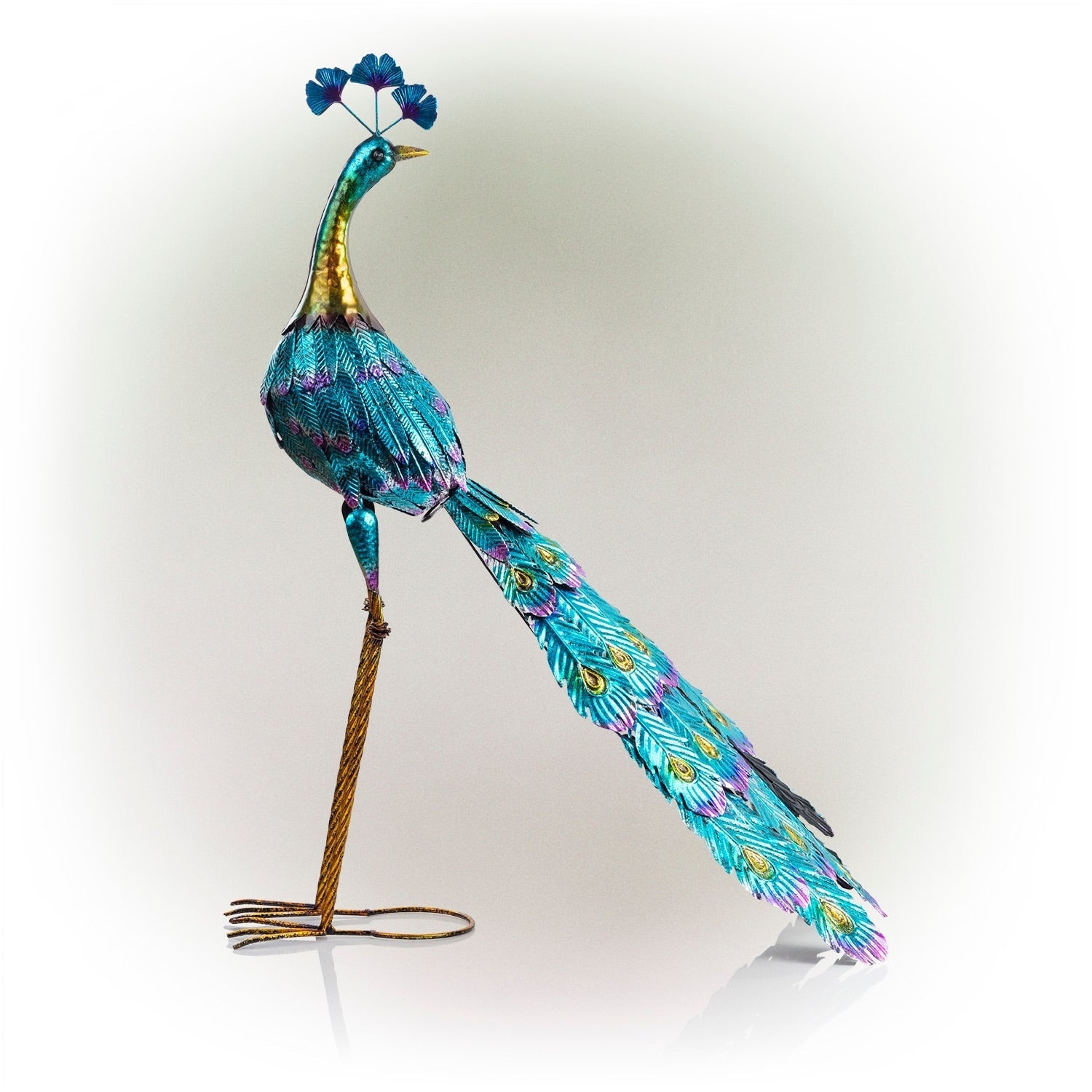 Alpine Corporation Tall Outdoor Metallic Peacock Standing Yard Statue Decoration, Multicolor