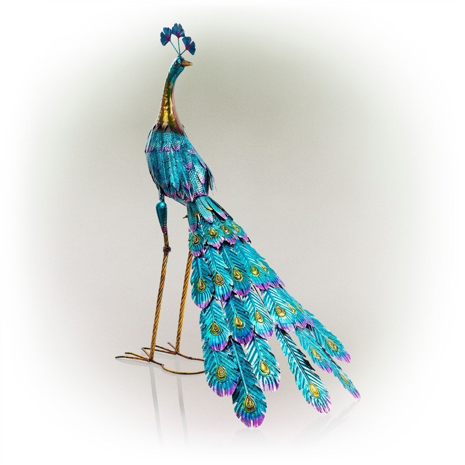 Alpine Corporation Tall Outdoor Metallic Peacock Standing Yard Statue Decoration, Multicolor