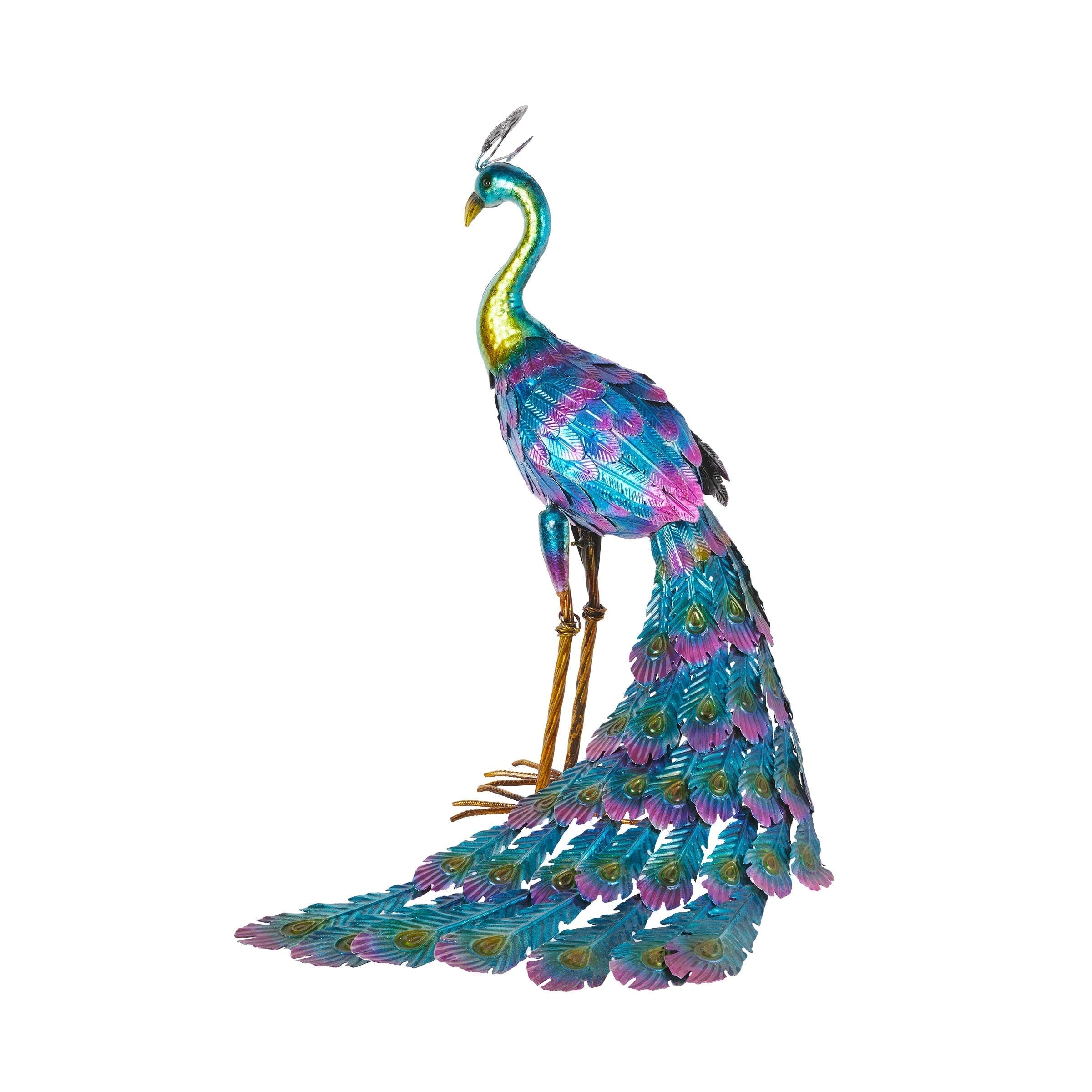 Alpine Corporation Tall Outdoor Metallic Peacock Standing Yard Statue Decoration, Multicolor