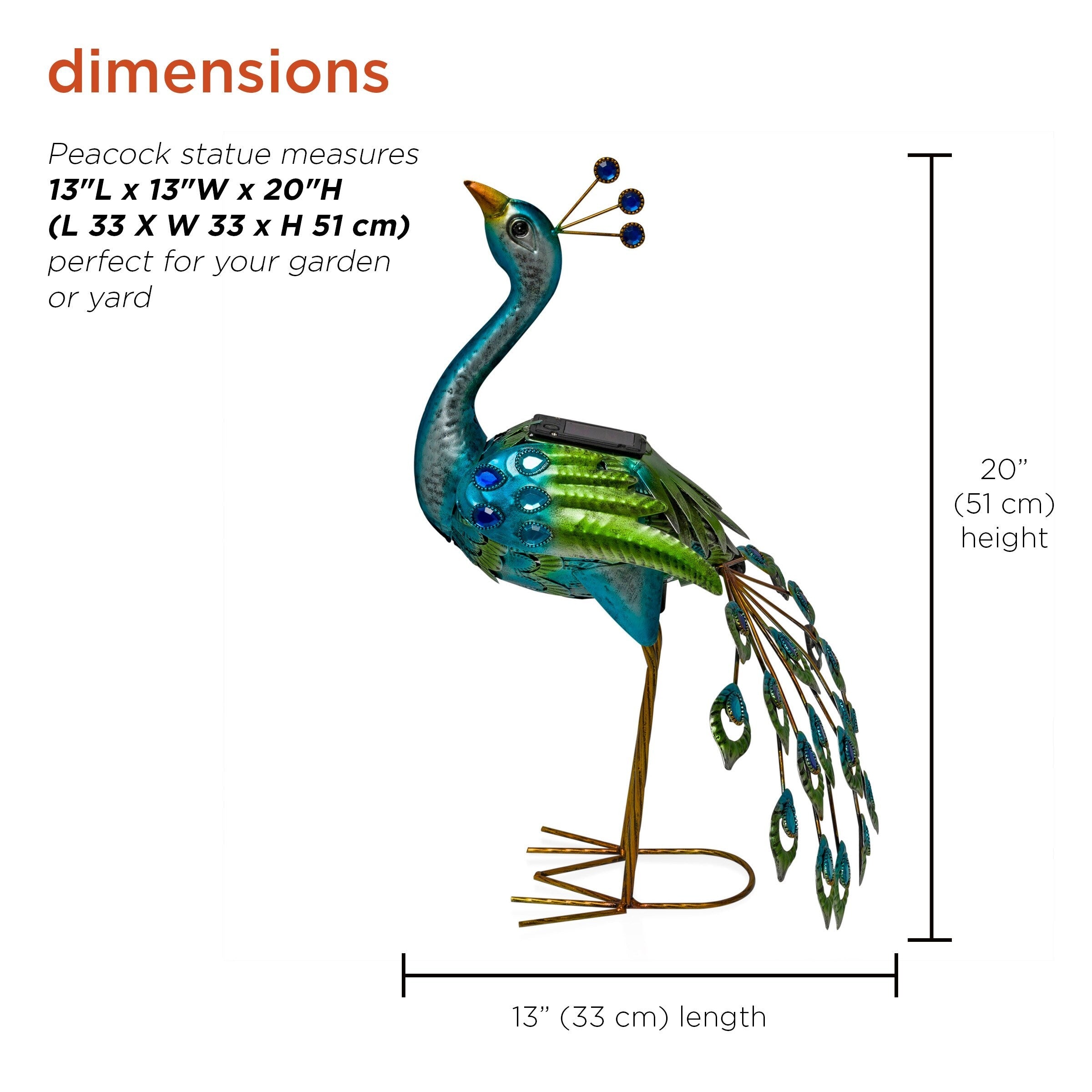 Alpine Corporation Tall Outdoor Metallic Peacock Standing Yard Statue Decoration, Multicolor