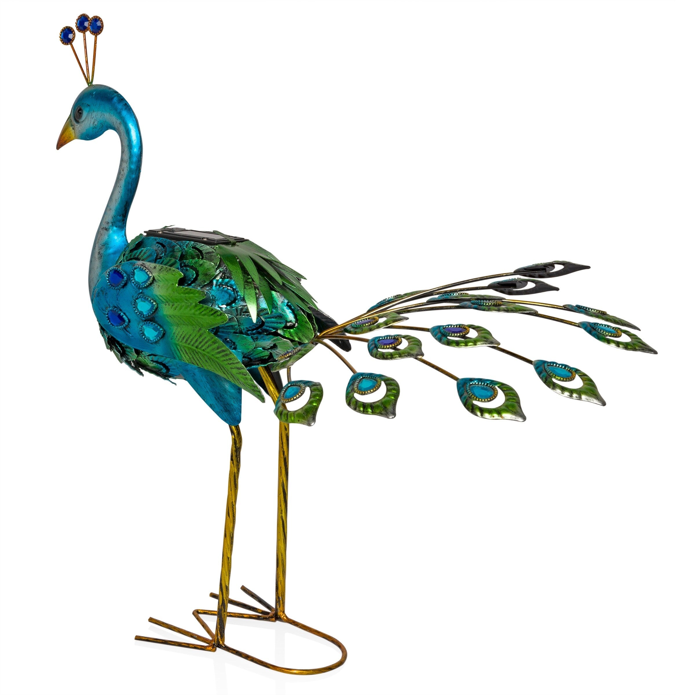 Alpine Corporation Tall Outdoor Metallic Peacock Standing Yard Statue Decoration, Multicolor