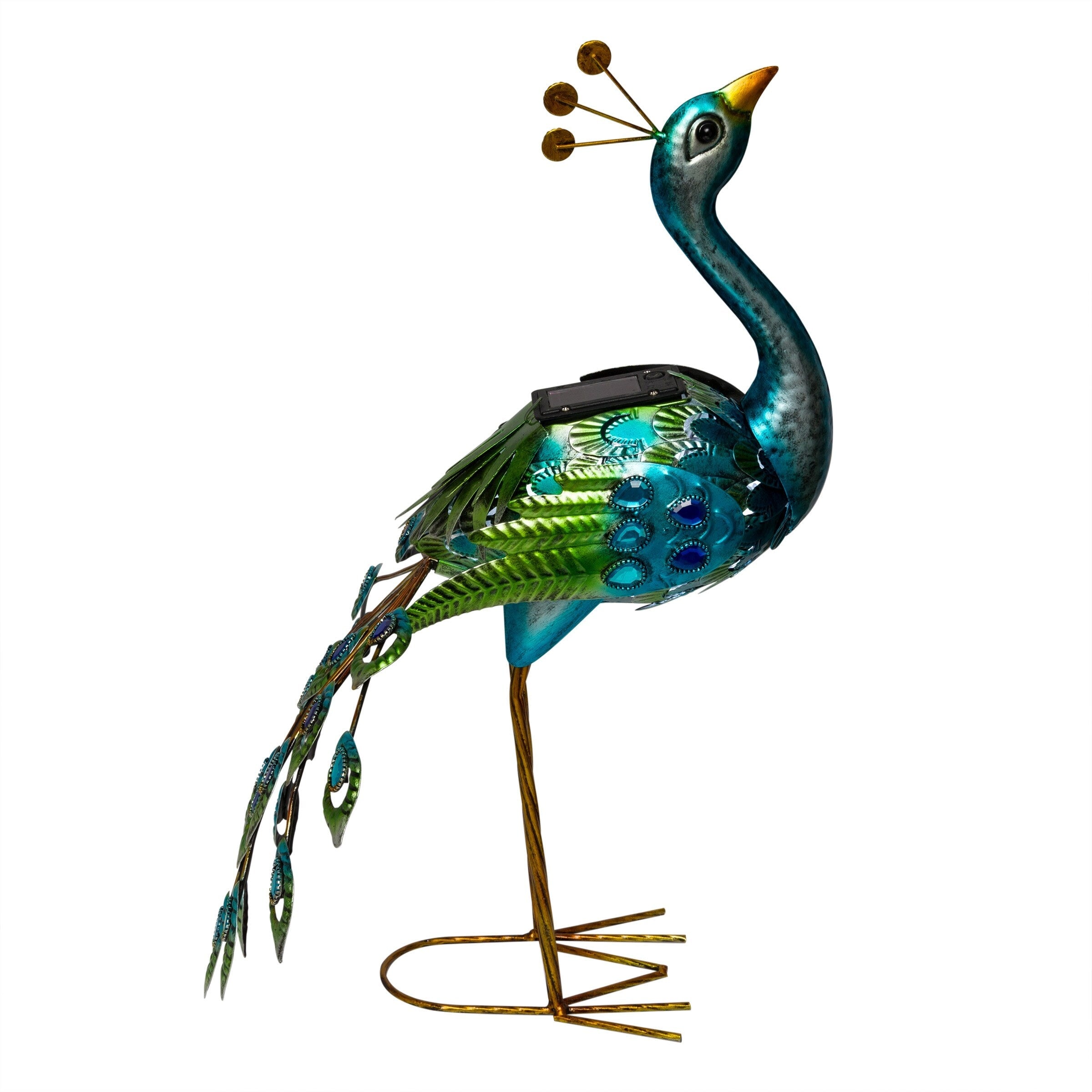 Alpine Corporation Tall Outdoor Metallic Peacock Standing Yard Statue Decoration, Multicolor