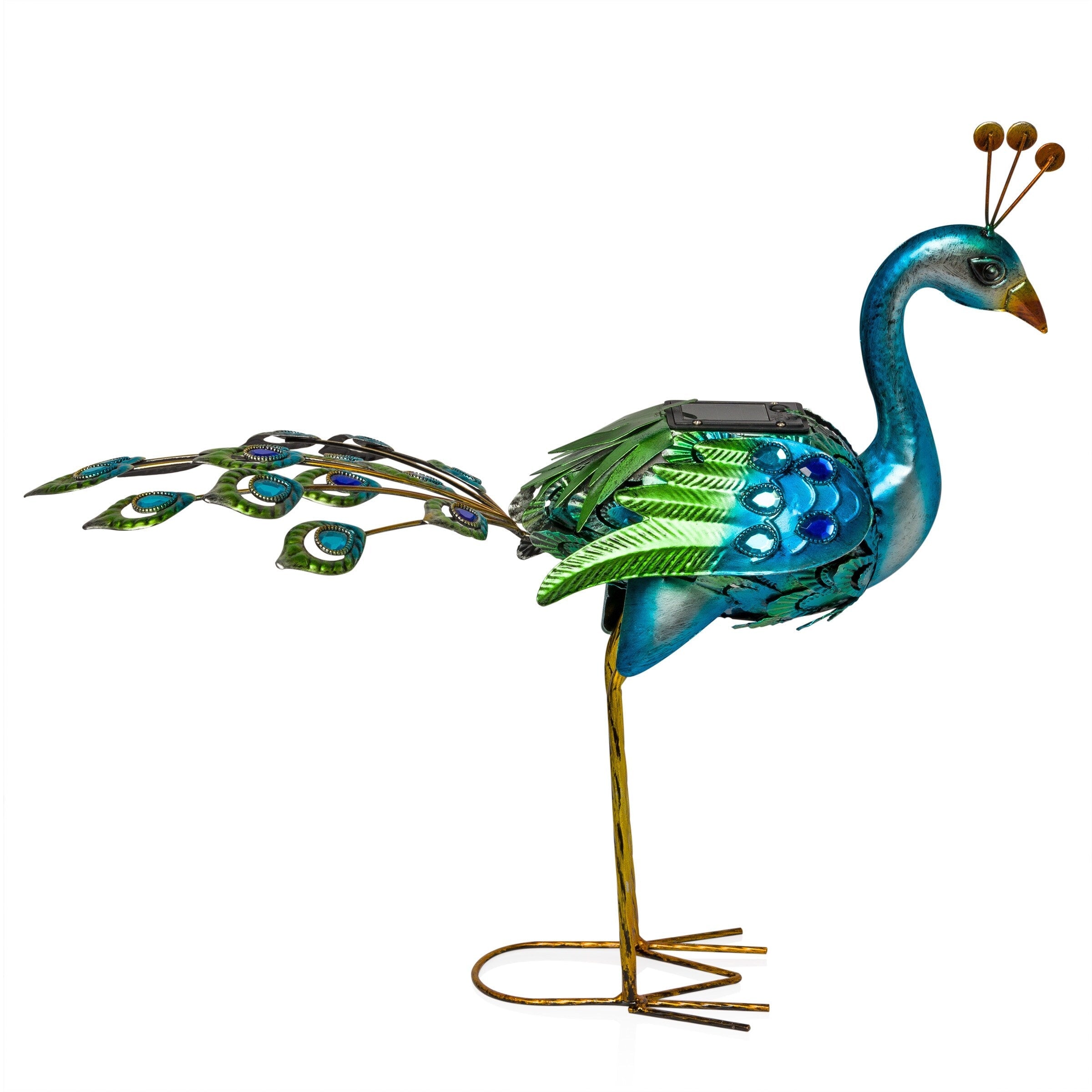 Alpine Corporation Tall Outdoor Metallic Peacock Standing Yard Statue Decoration, Multicolor