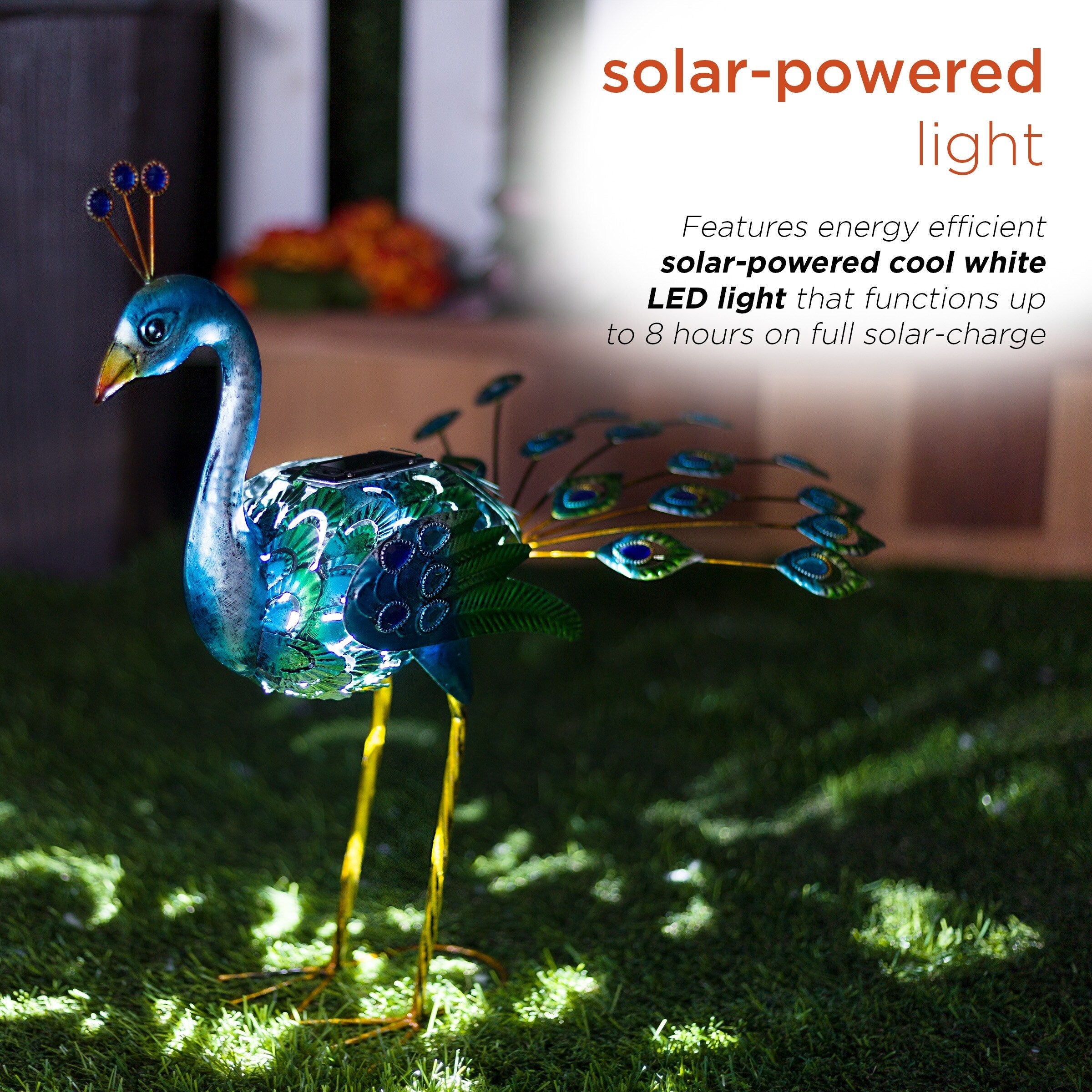 Alpine Corporation Tall Outdoor Metallic Peacock Standing Yard Statue Decoration, Multicolor