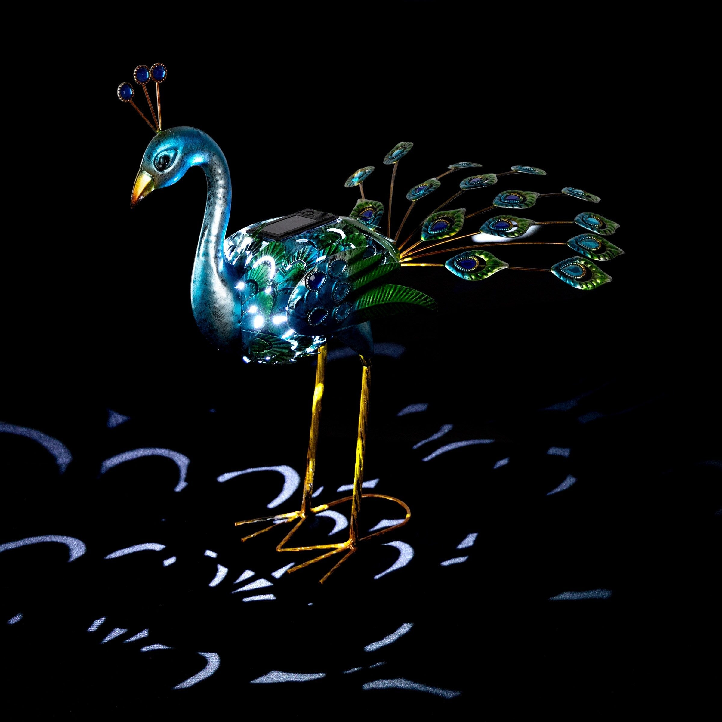 Alpine Corporation Tall Outdoor Metallic Peacock Standing Yard Statue Decoration, Multicolor