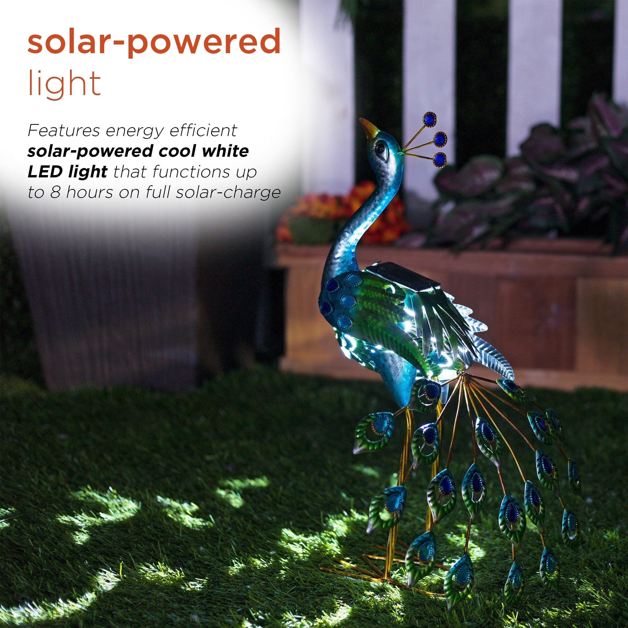 Alpine Corporation Tall Outdoor Metallic Peacock Standing Yard Statue Decoration, Multicolor