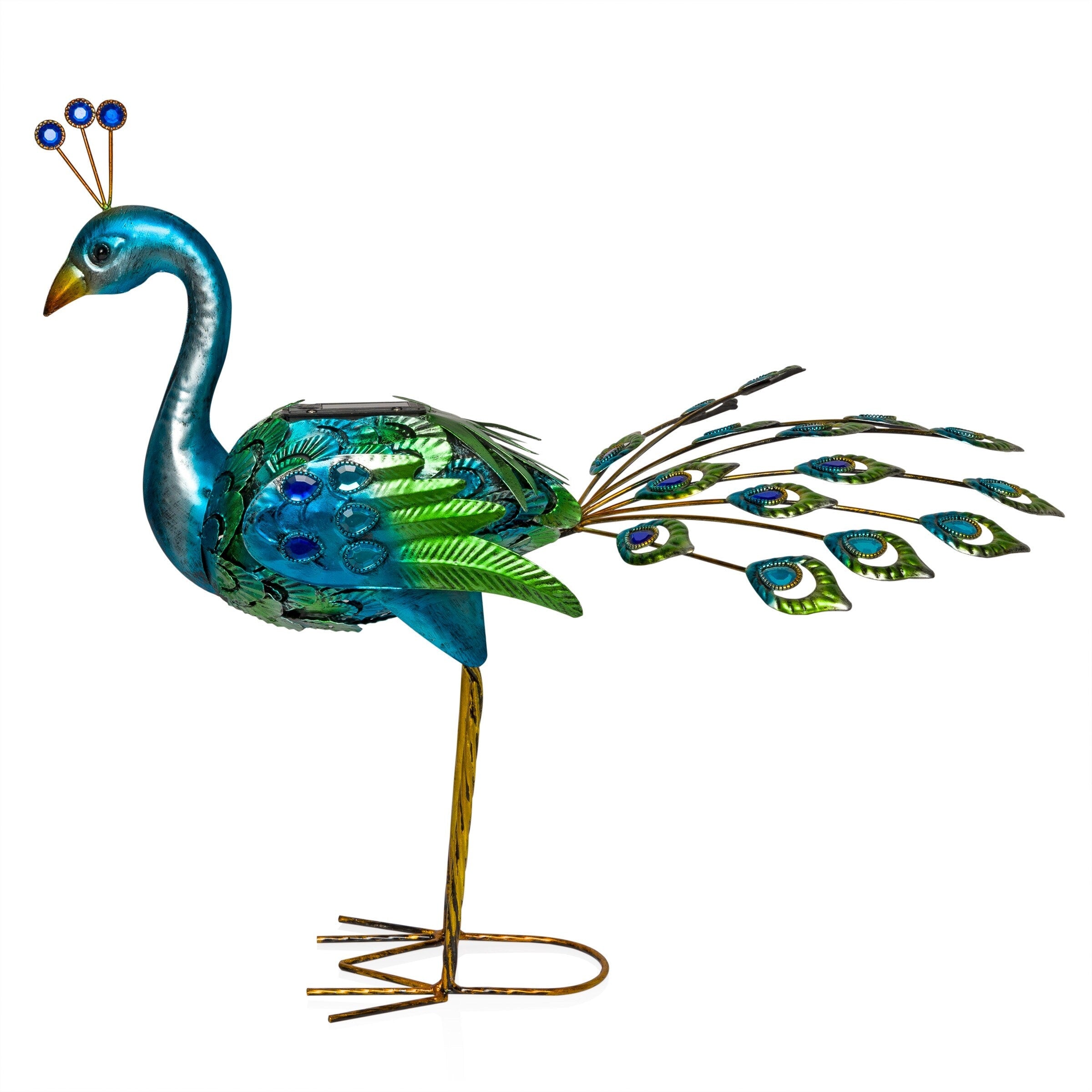 Alpine Corporation Tall Outdoor Metallic Peacock Standing Yard Statue Decoration, Multicolor