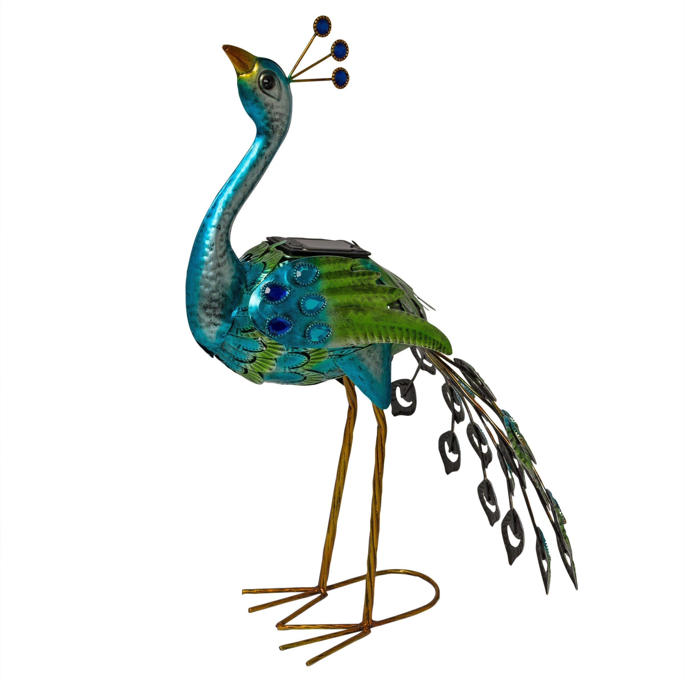 Alpine Corporation Tall Outdoor Metallic Peacock Standing Yard Statue Decoration, Multicolor