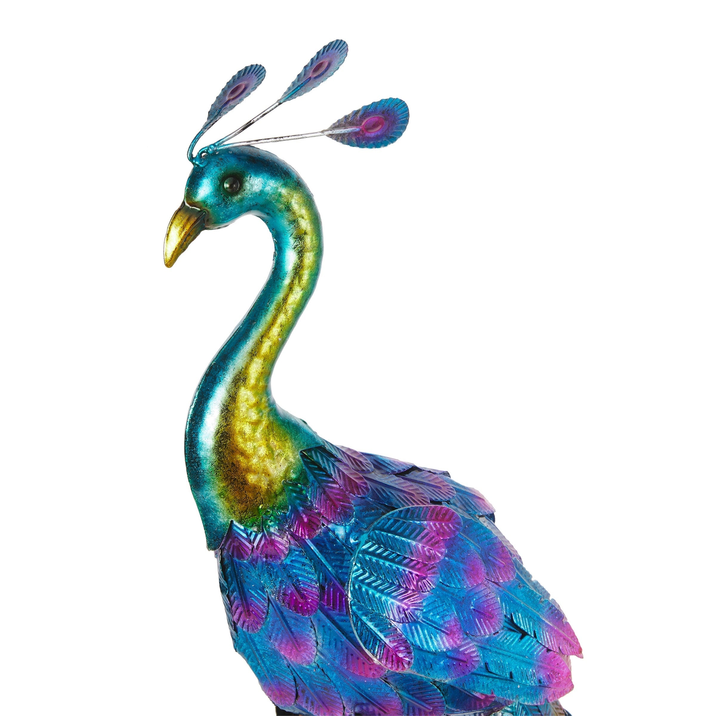 Alpine Corporation Tall Outdoor Metallic Peacock Standing Yard Statue Decoration, Multicolor