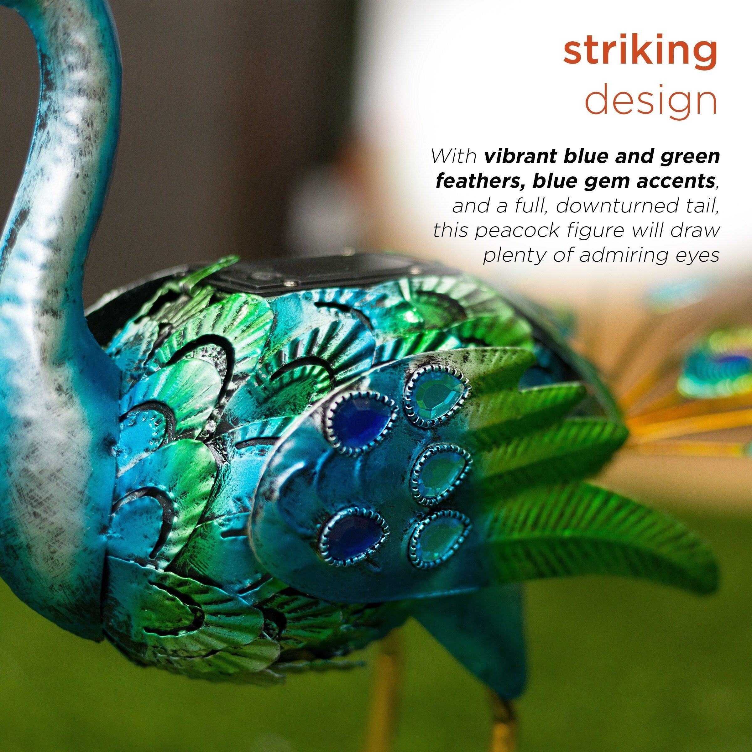 Alpine Corporation Tall Outdoor Metallic Peacock Standing Yard Statue Decoration, Multicolor