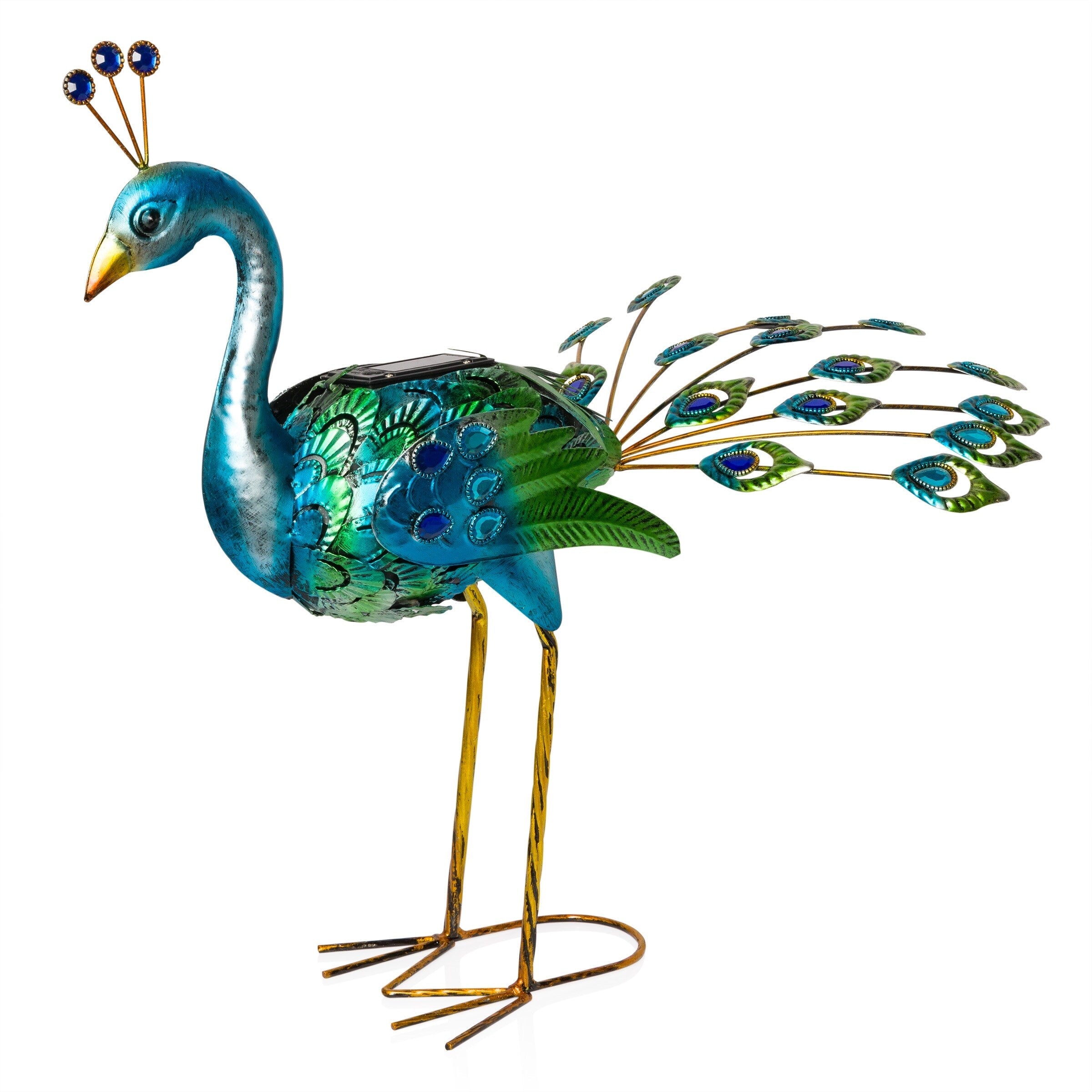 Alpine Corporation Tall Outdoor Metallic Peacock Standing Yard Statue Decoration, Multicolor