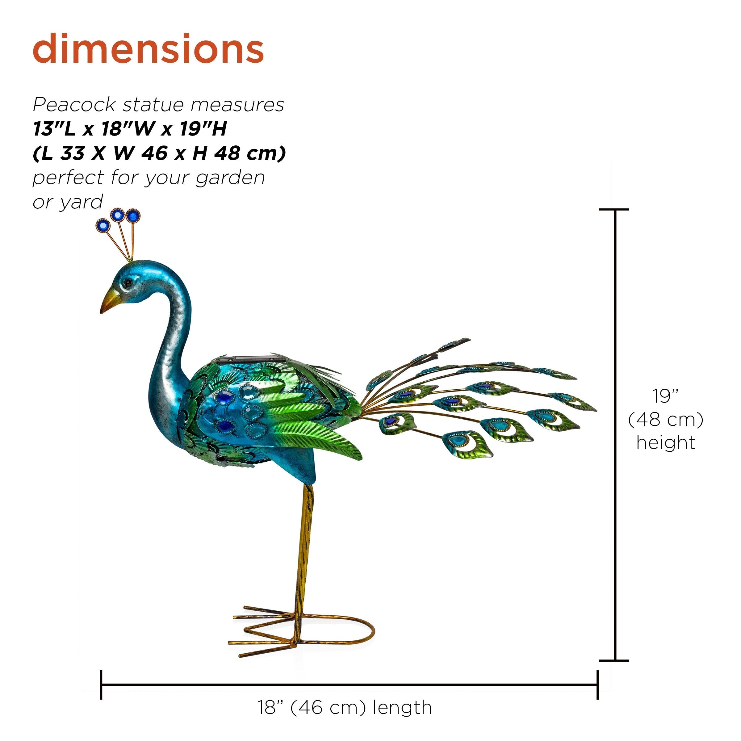 Alpine Corporation Tall Outdoor Metallic Peacock Standing Yard Statue Decoration, Multicolor