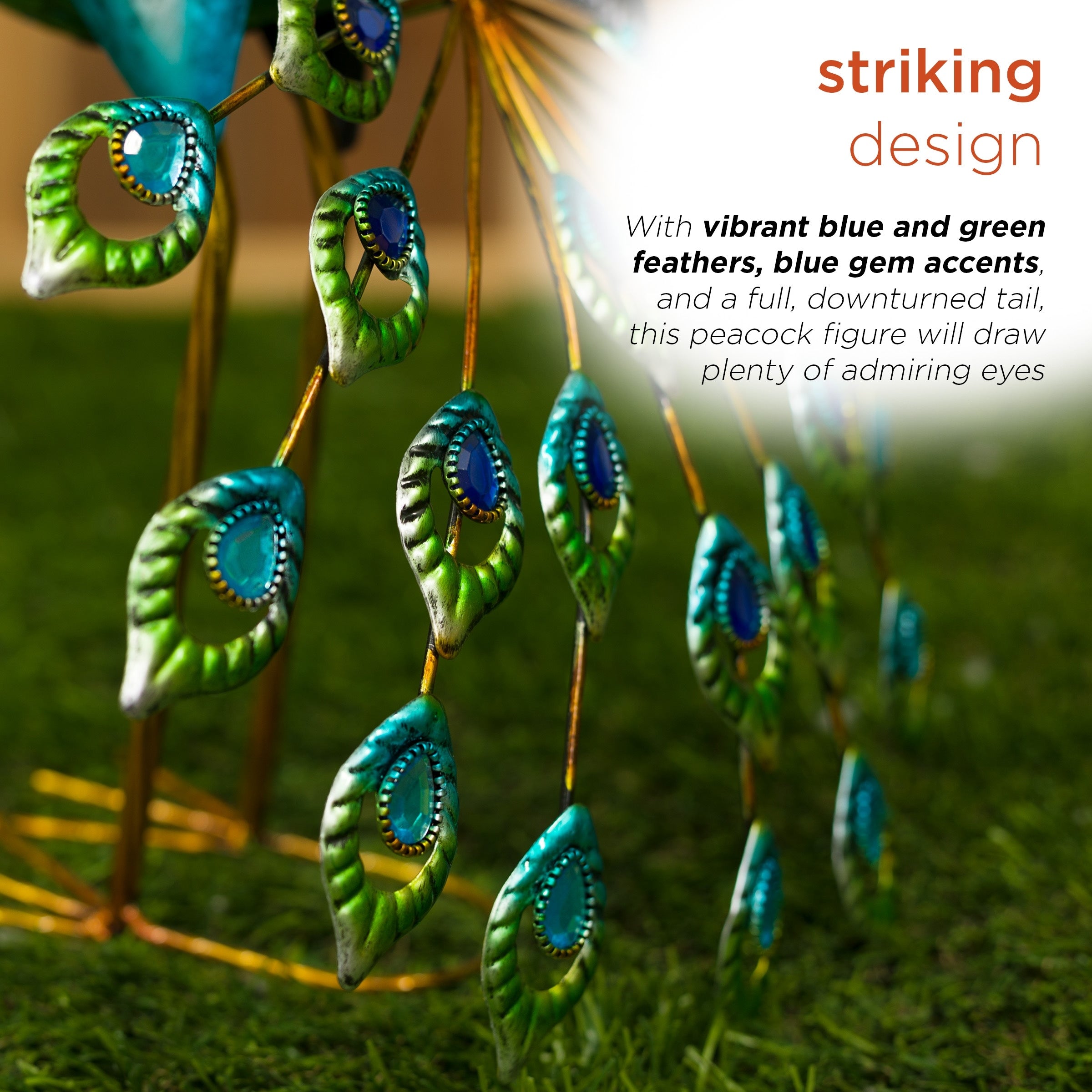 Alpine Corporation Tall Outdoor Metallic Peacock Standing Yard Statue Decoration, Multicolor