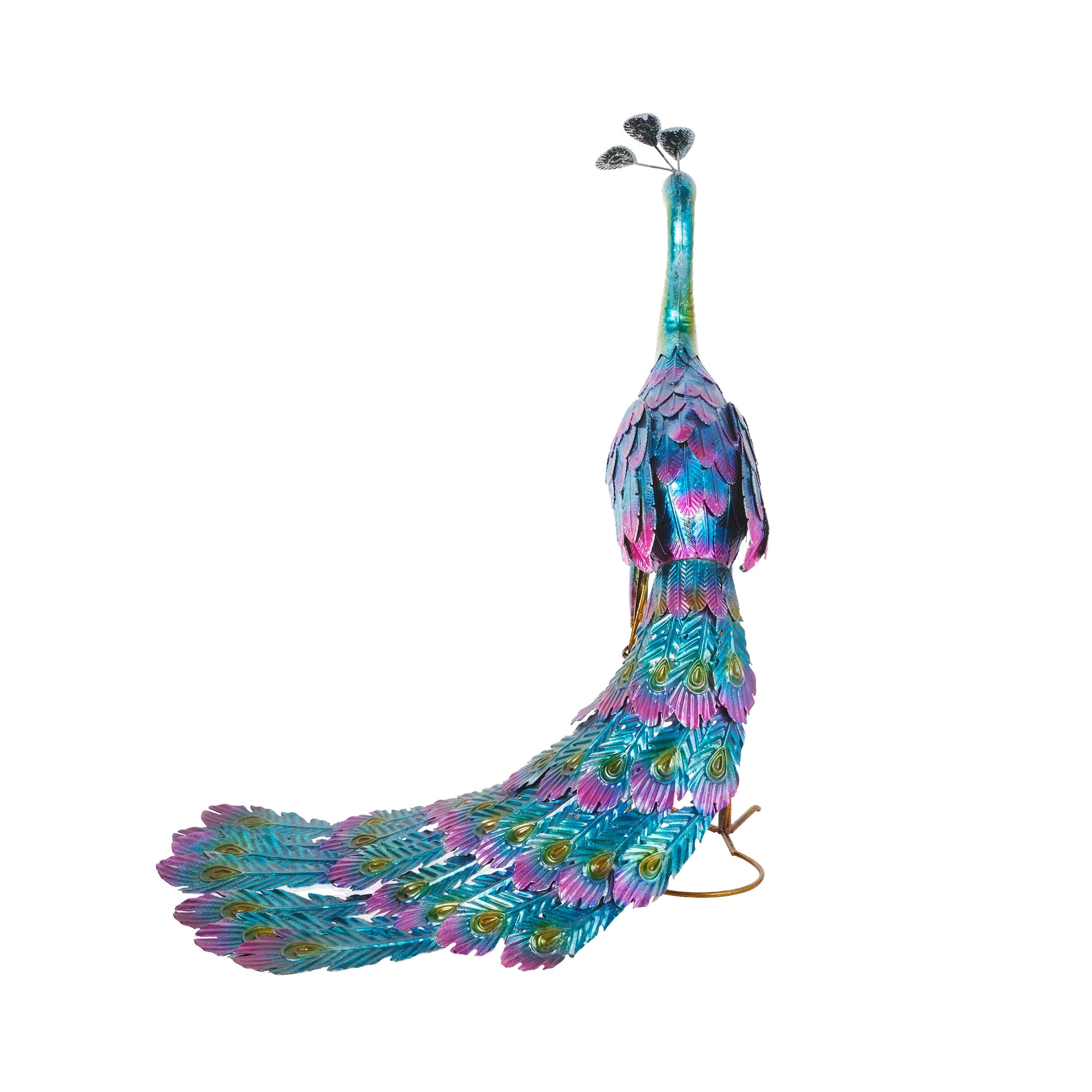 Alpine Corporation Tall Outdoor Metallic Peacock Standing Yard Statue Decoration, Multicolor