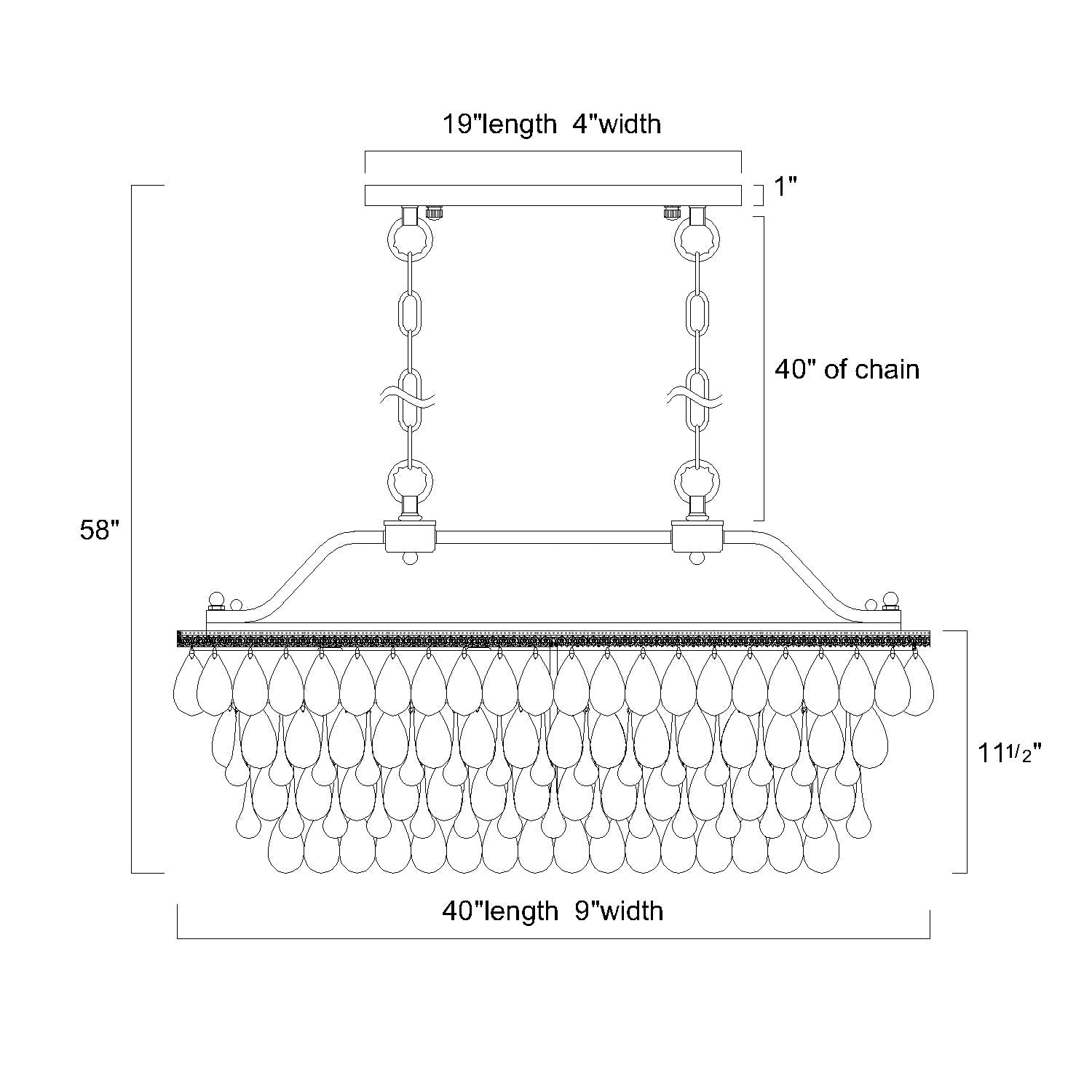 Éclairage rectangulaire pour îlot de cuisine en bronze antique à 6 lumières avec suspension en cristal - Bronze antique