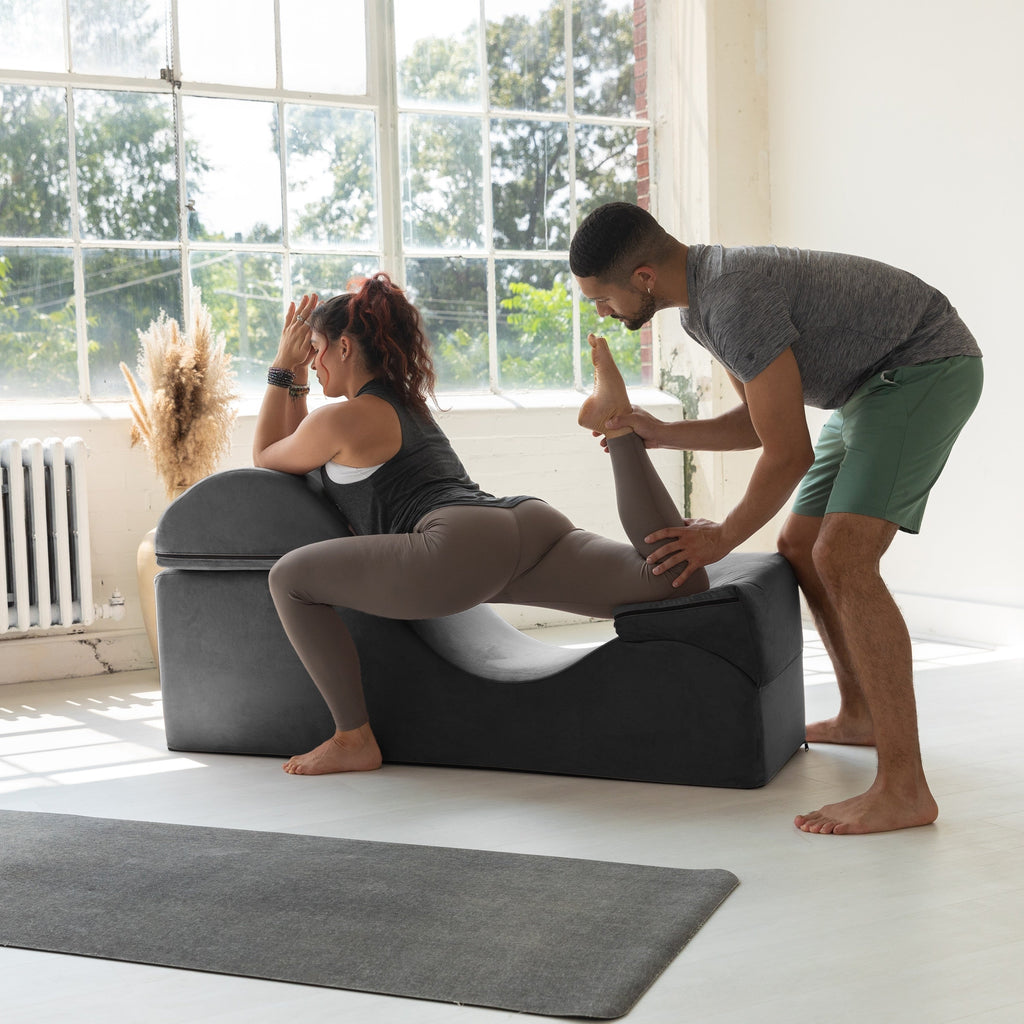 Chaise longue convertible Avana Kami / Yoga et massage - Ottomane 2 en 1 avec fauteuil de yoga pliable dissimulé, microvelours - N/A
