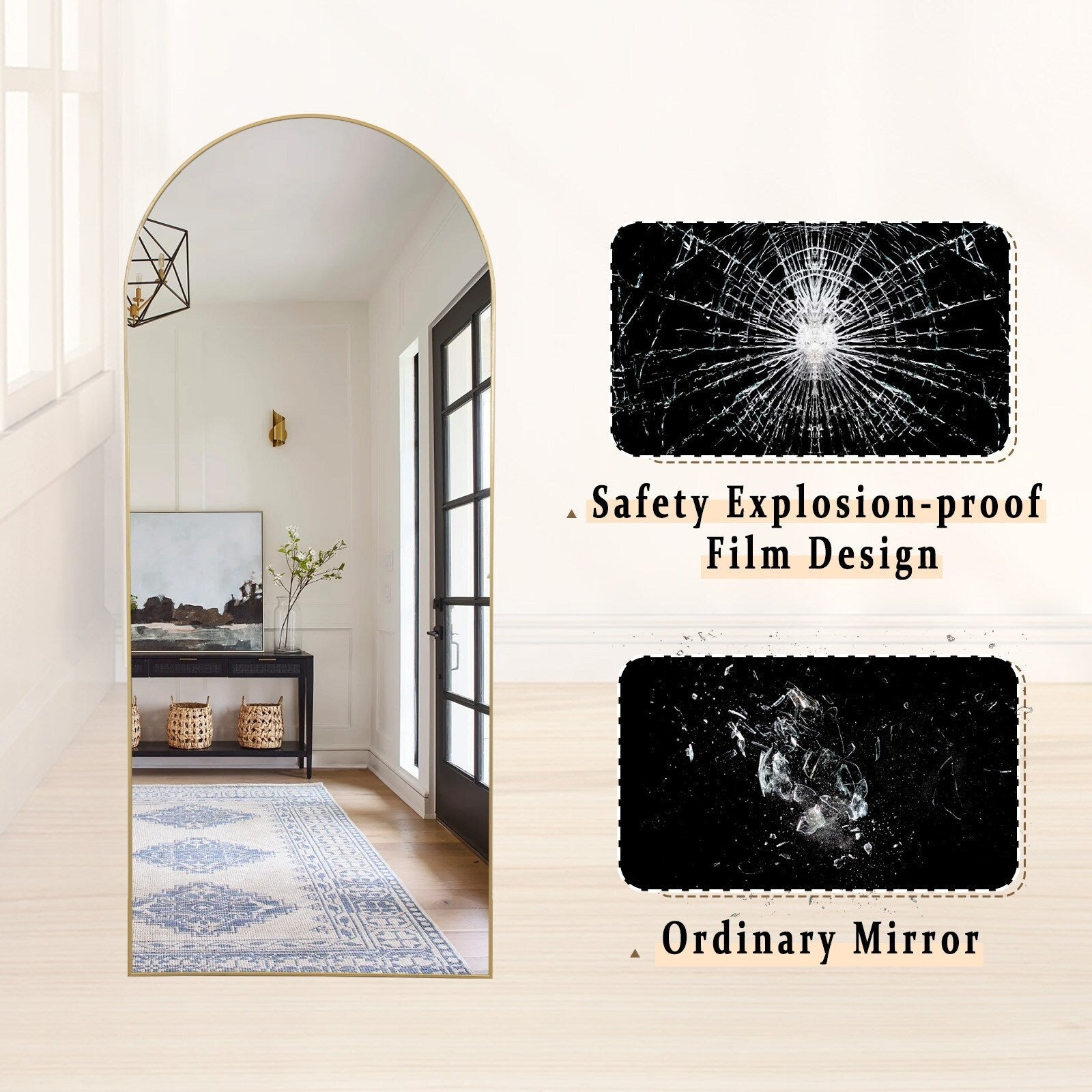 Metal Arch Full Length Mirror Floor Mirror Wall-Mounted