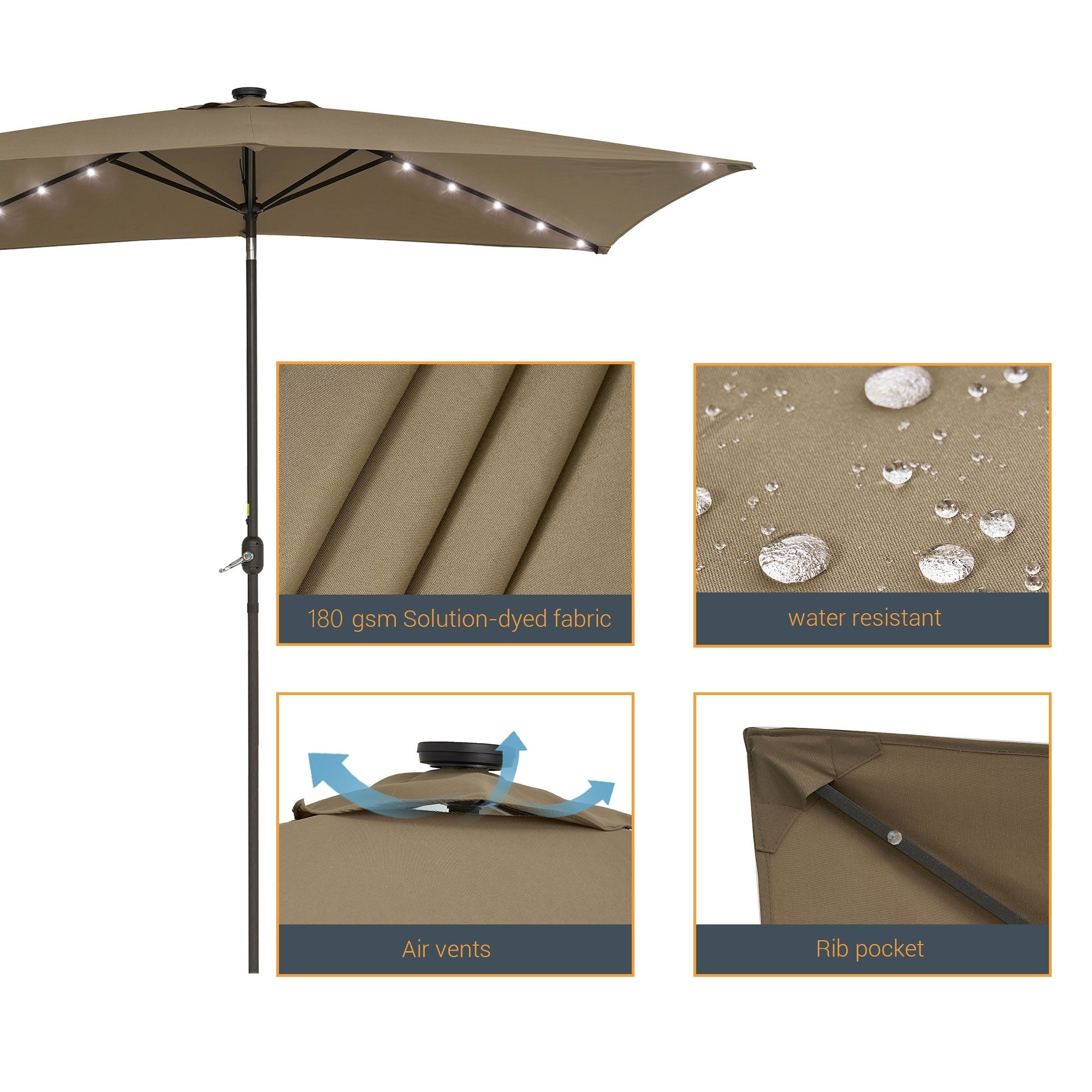 BONOSUKI Outdoor 10 x 6.5ft LED Rectangula Umbrella Patio Market Table Umbrella Aluminium/Steel with Tilt