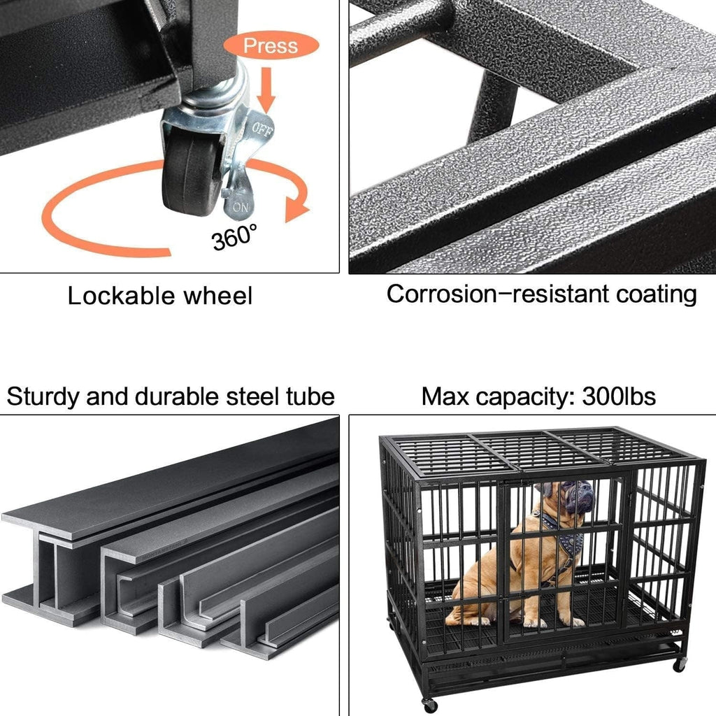 Cage pour chien Bossin 48/38 pouces, robuste et indestructible, cage anti-évasion avec roues verrouillables