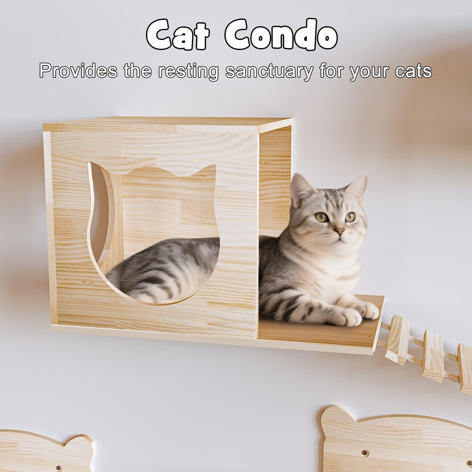 Système d'escalade mural pour chat BOSSIN 9/16/18 pièces en pin - Étagères murales avec panier, griffoir et tunnel