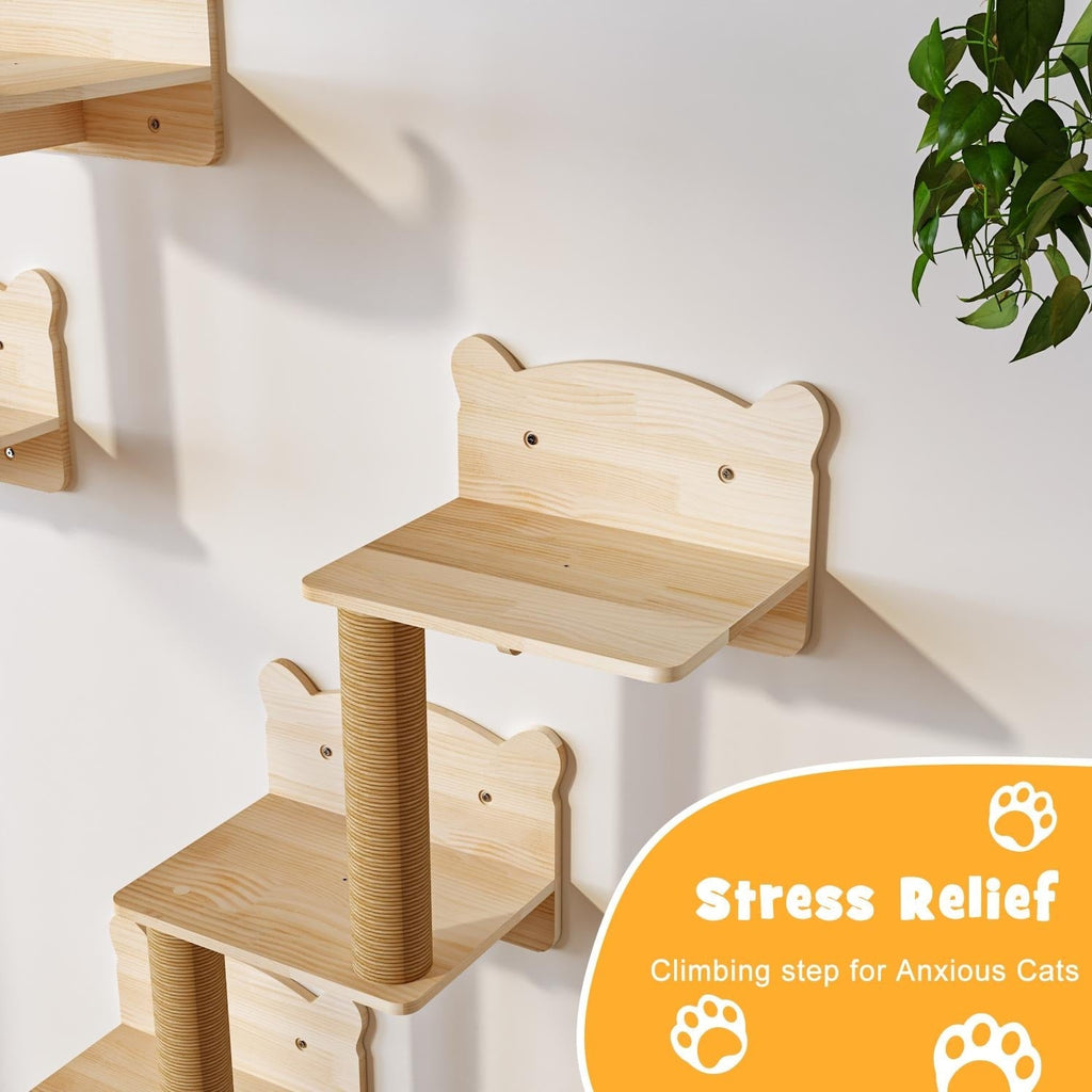 Système d'escalade mural pour chat BOSSIN 9/16/18 pièces en pin - Étagères murales avec panier, griffoir et tunnel