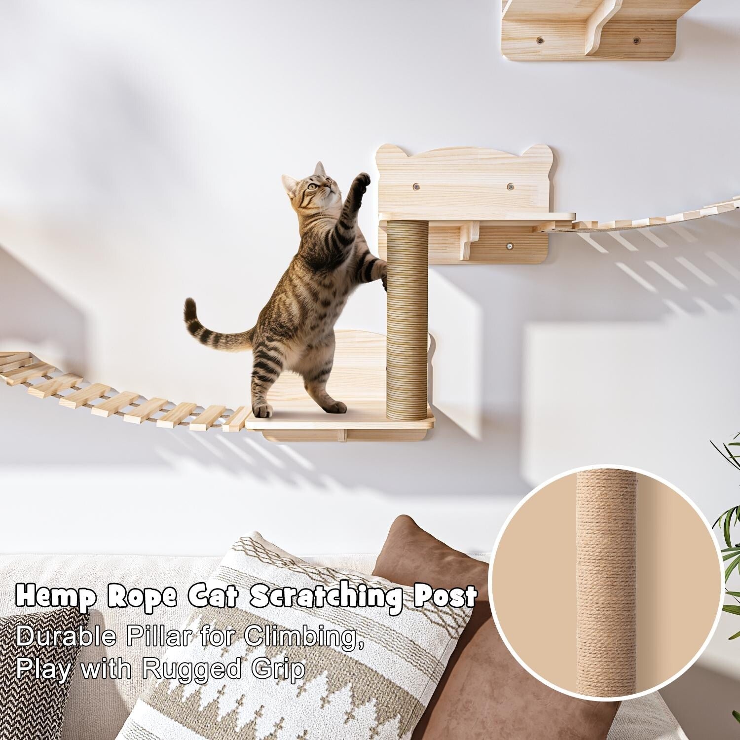 Système d'escalade mural pour chat BOSSIN 9/16/18 pièces en pin - Étagères murales avec panier, griffoir et tunnel