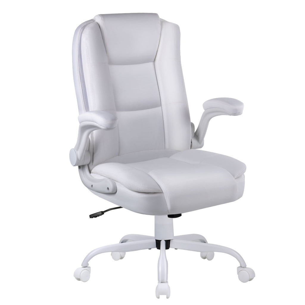 BOSSIN Big and Tall Office Chair Ergonomic High Back Computer Adjustable Height Leather Executive Chair with Padded Flip-up Arms