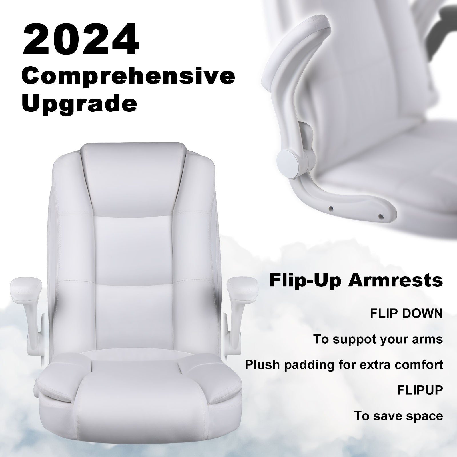 BOSSIN Big and Tall Office Chair Ergonomic High Back Computer Adjustable Height Leather Executive Chair with Padded Flip-up Arms