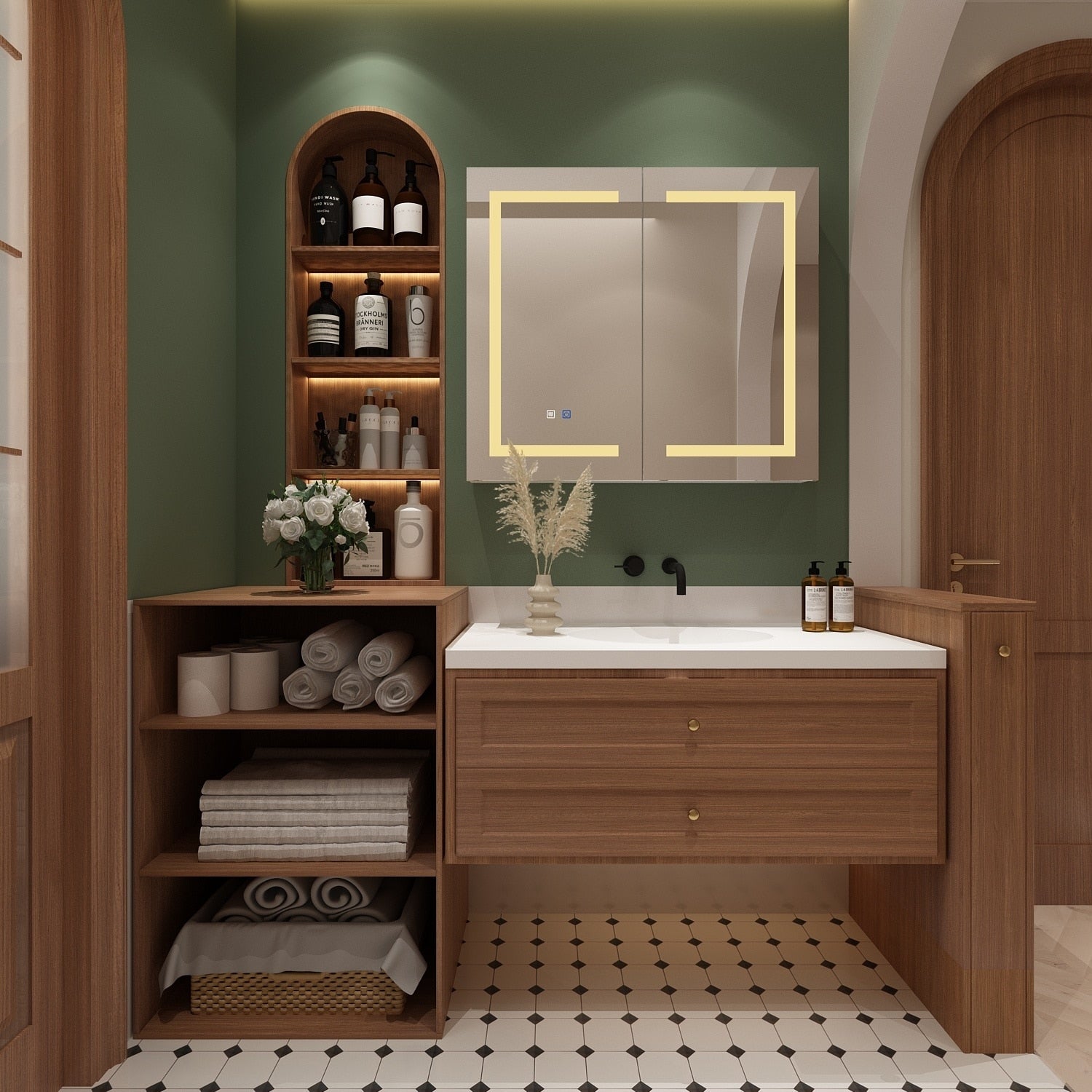 Armoire à pharmacie de salle de bain avec miroir LED antibuée 6 000 K, armoire murale blanche