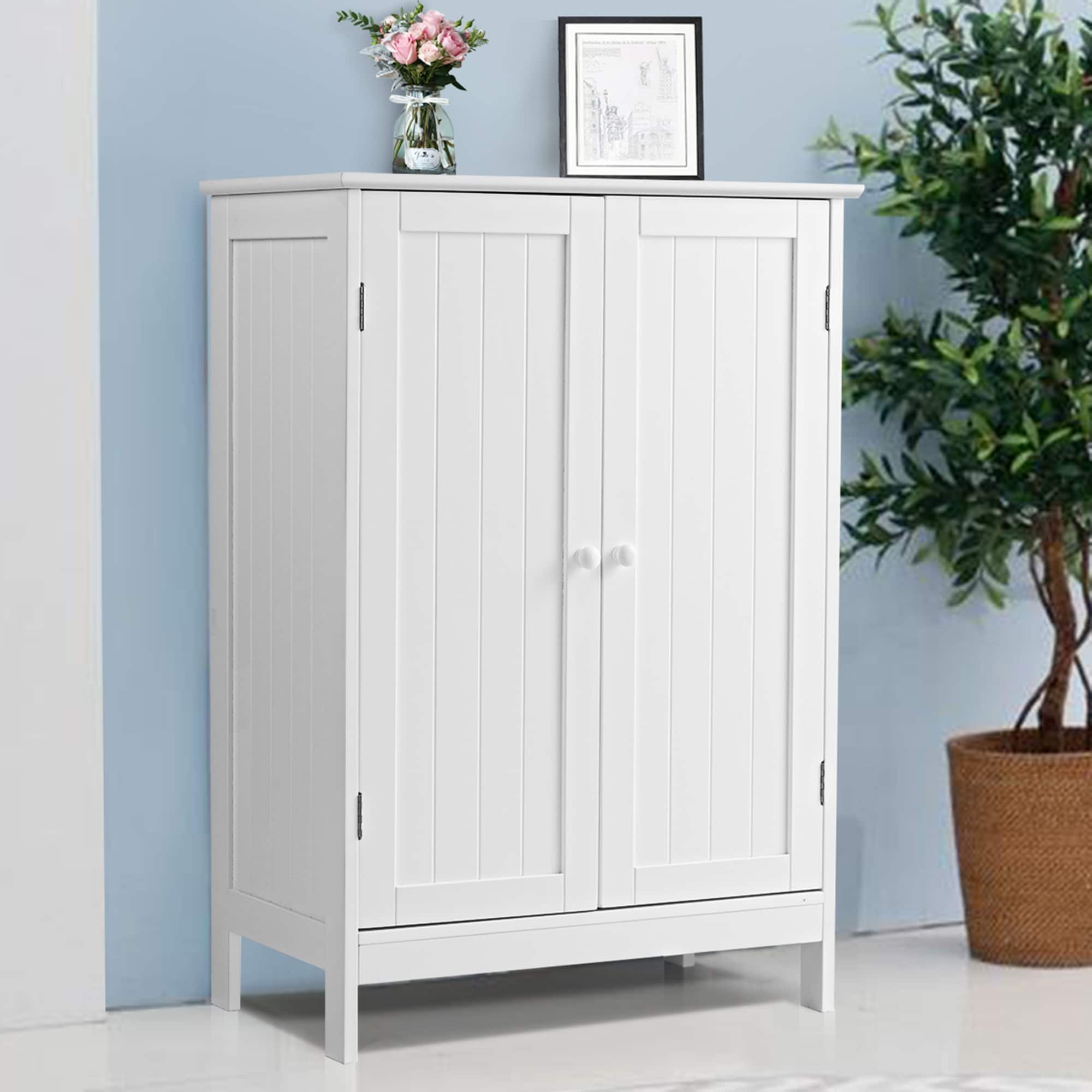 Bathroom Storage Cabinet with Double Doors Wooden Floor Shoe Cabinet