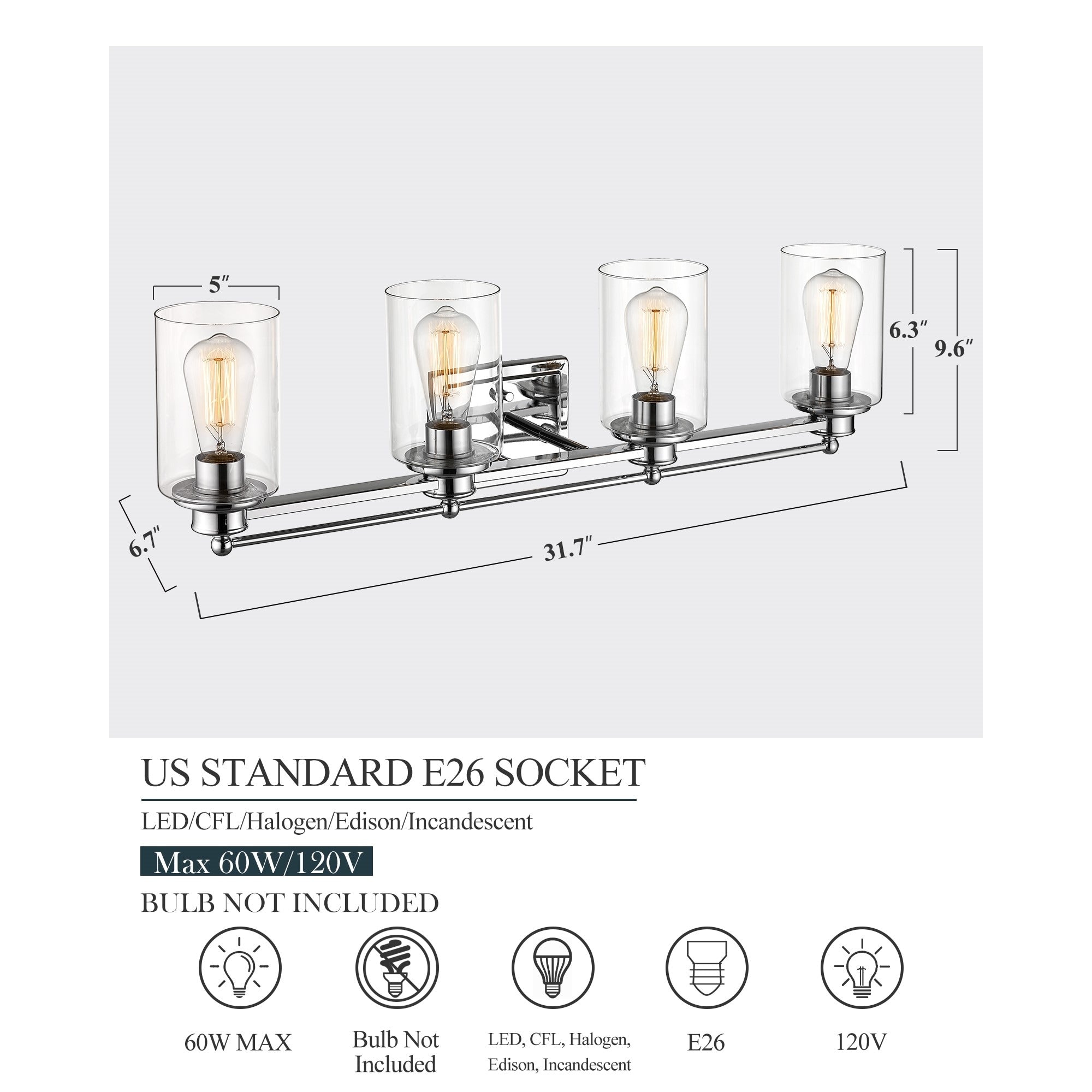 Bathroom Vanity Light,Wall Sconce Lamp Over Mirror with Clear Glass Shade