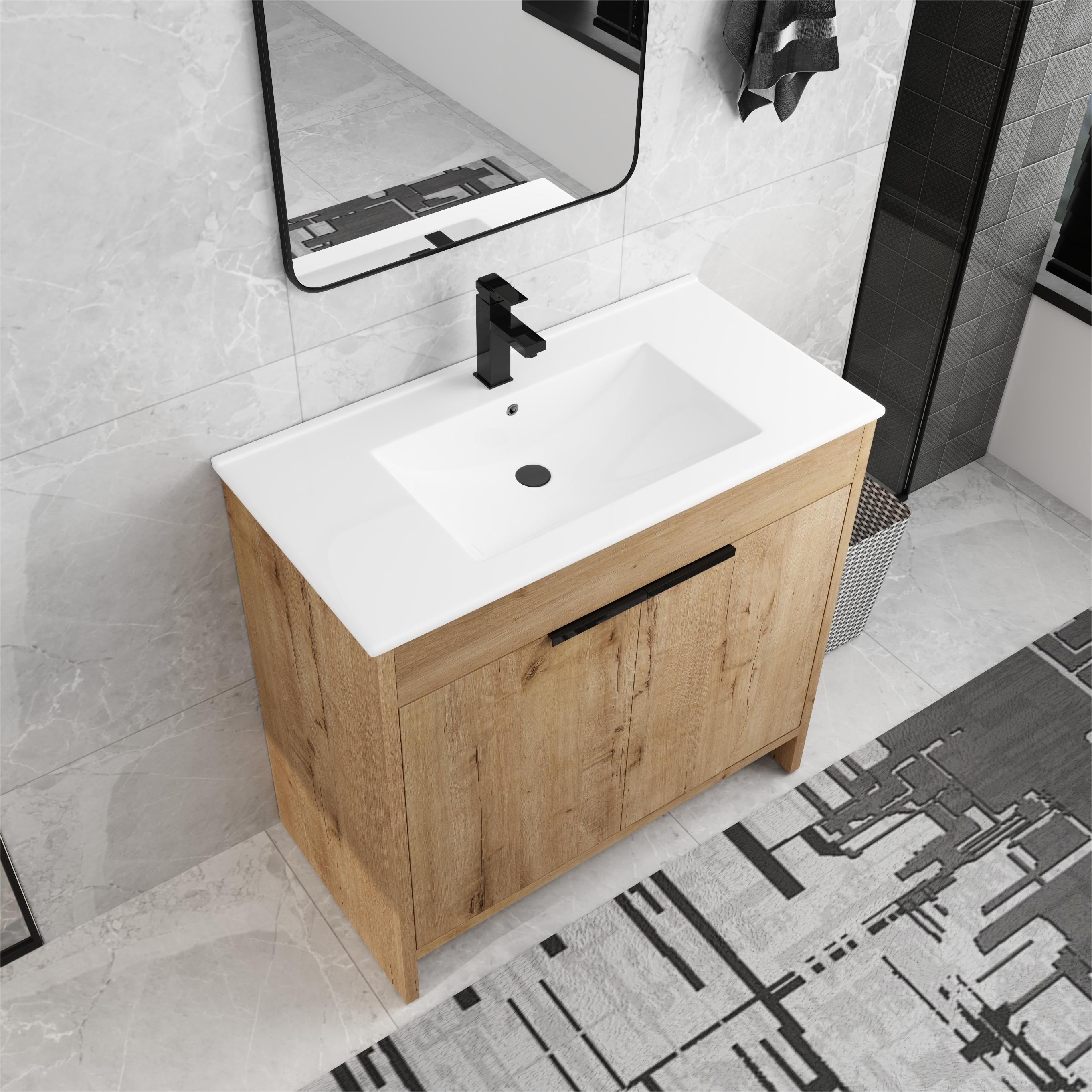 Beingnext Meuble-lavabo 24/30/36 avec porte à fermeture douce et étagère réglable