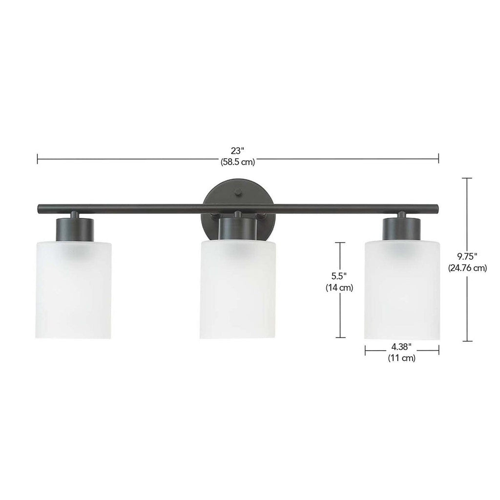 Bellevue Lydia 3 lumières 23 large lampe de salle de bain avec verre givré