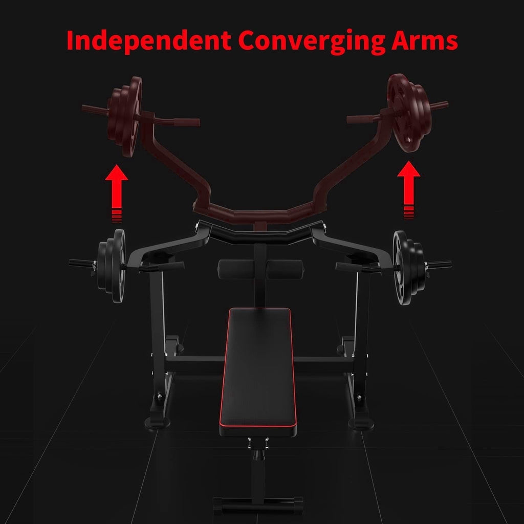 Machine de développé couché Zenova avec bras convergents indépendants et support d'haltères
