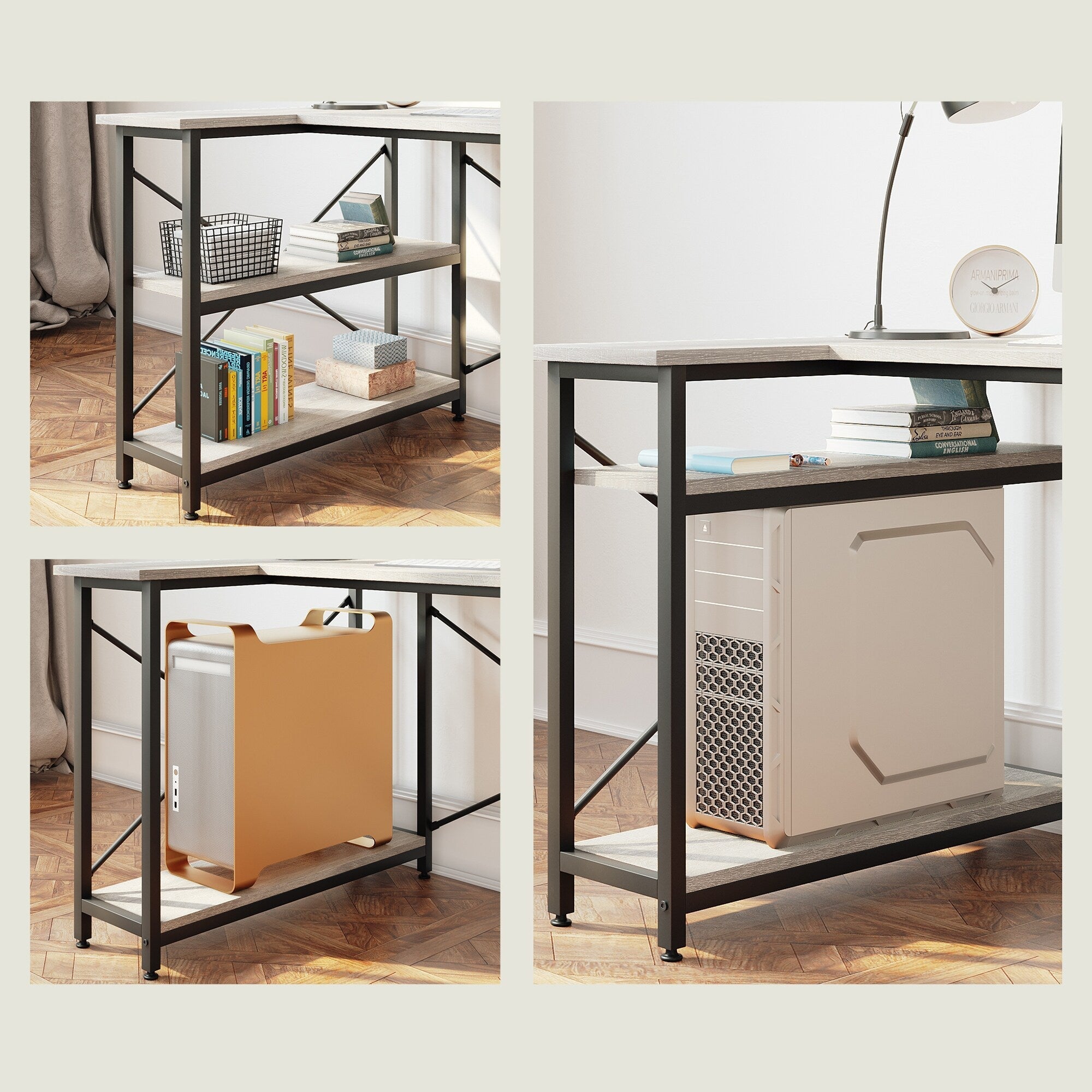 Petit bureau en L avec étagères de rangement Bureau d'ordinateur d'angle