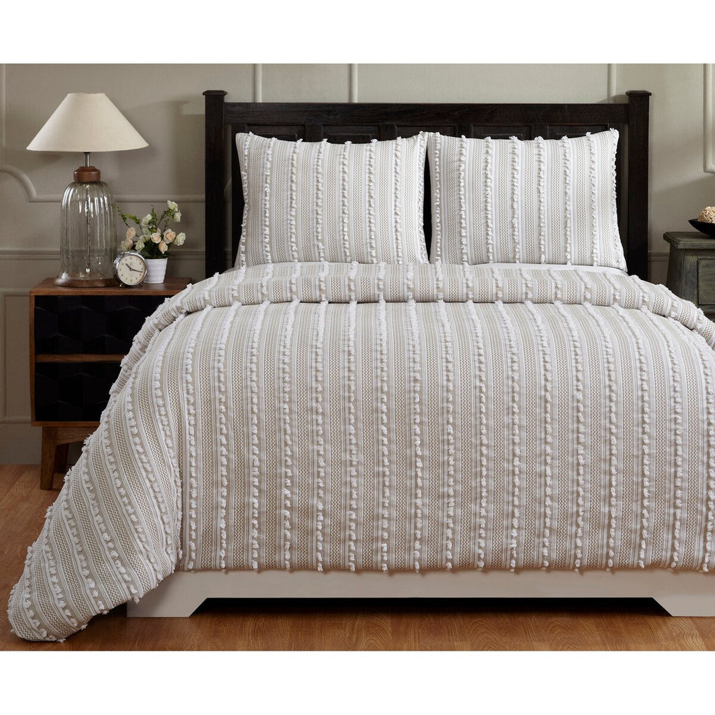 Better Trends Angelique Comforter Set 100% Cotton Tufted Soft Plush Chenille Elegant Stripes Machine Washable & Tumble Dry