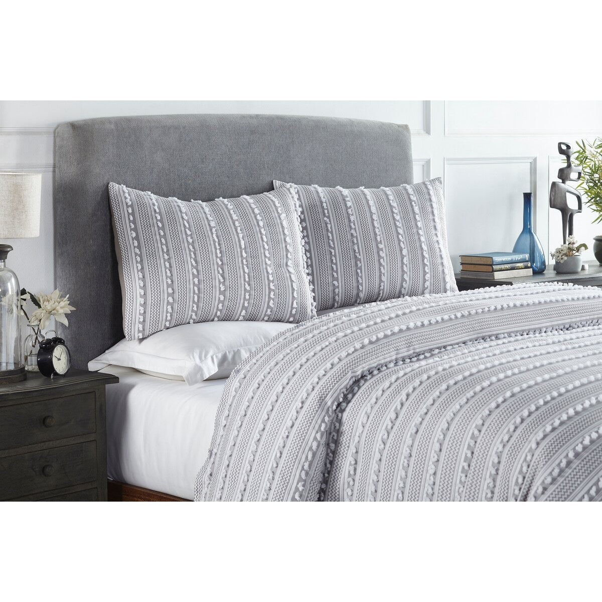 Better Trends Angelique Comforter Set 100% Cotton Tufted Soft Plush Chenille Elegant Stripes Machine Washable & Tumble Dry