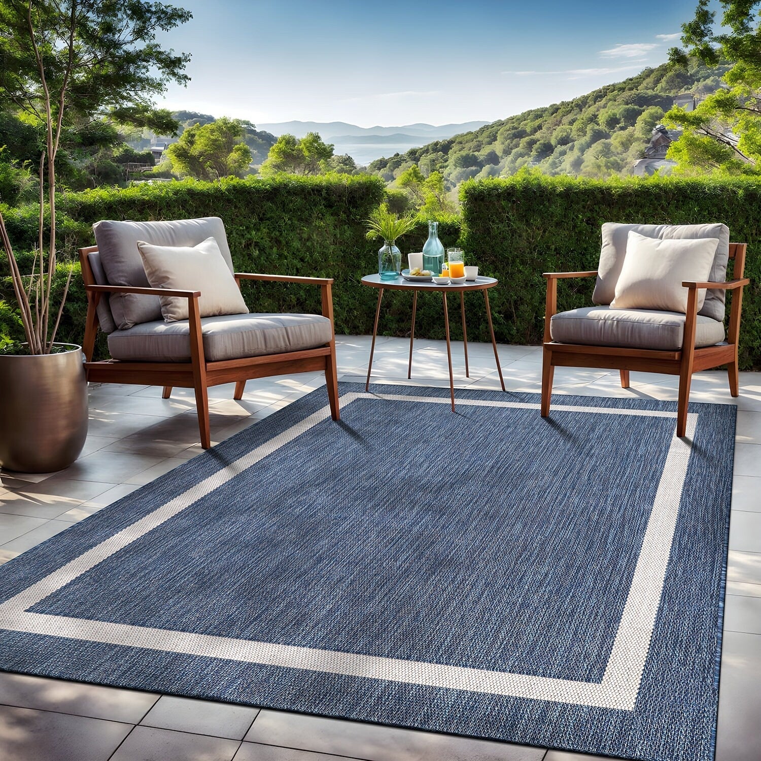 Tapis Beverly Rug moderne à bordures pour intérieur et extérieur, tapis d'extérieur pour patio, terrasse, porche