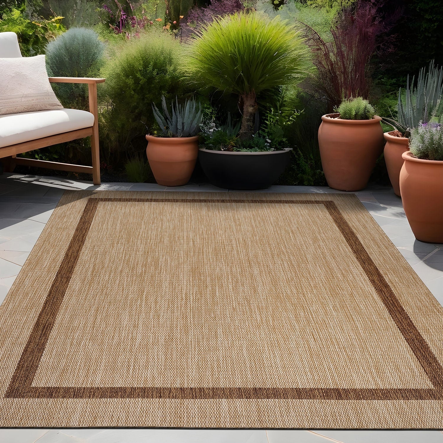 Tapis Beverly Rug moderne à bordures pour intérieur et extérieur, tapis d'extérieur pour patio, terrasse, porche