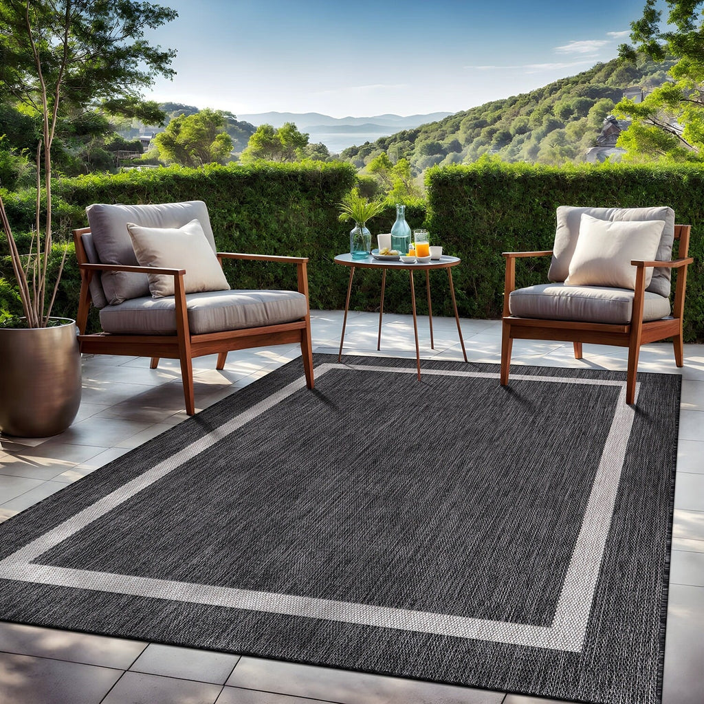Tapis Beverly Rug moderne à bordures pour intérieur et extérieur, tapis d'extérieur pour patio, terrasse, porche