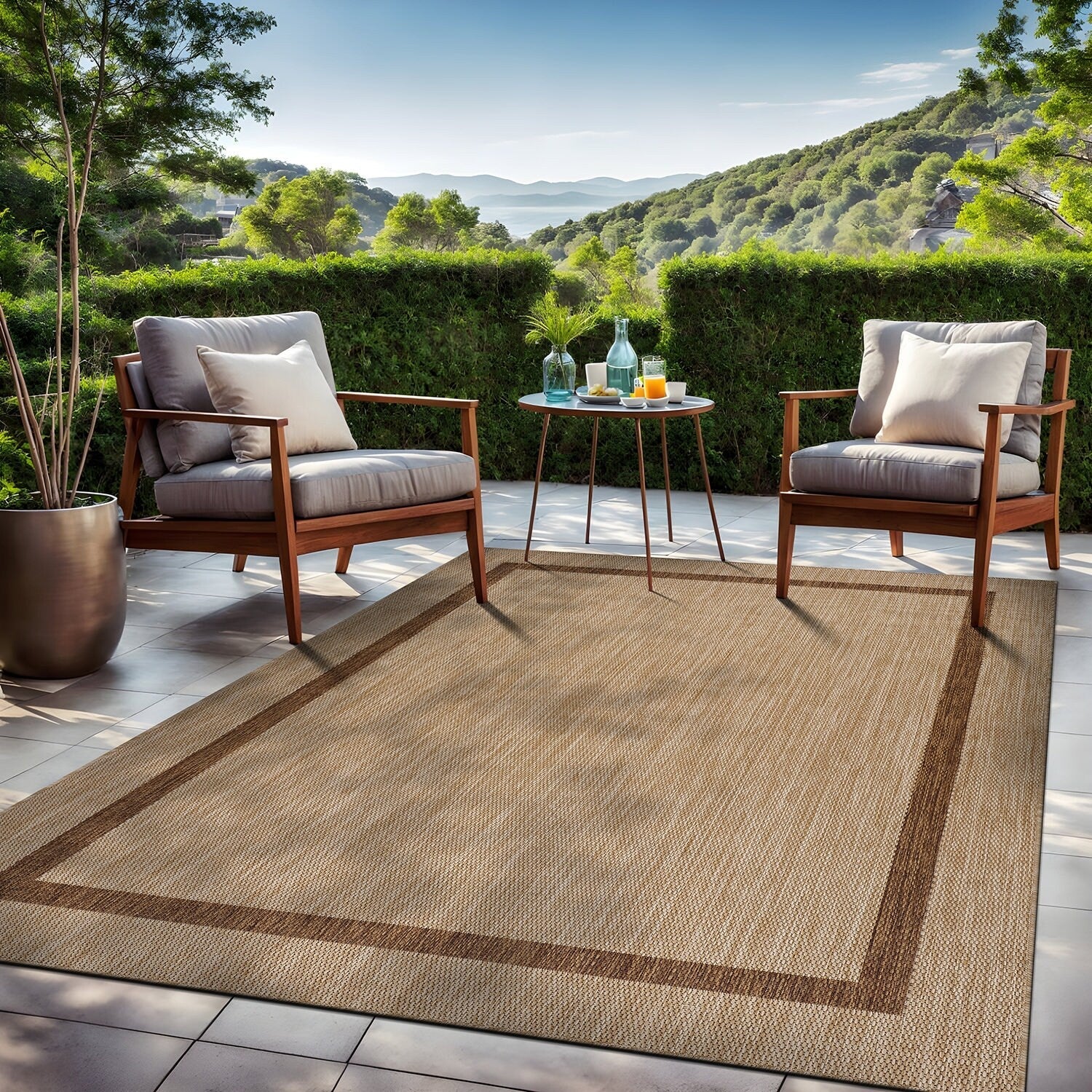 Tapis Beverly Rug moderne à bordures pour intérieur et extérieur, tapis d'extérieur pour patio, terrasse, porche