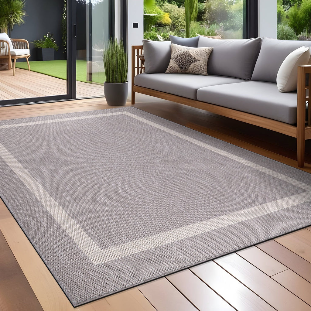 Tapis Beverly Rug moderne à bordures pour intérieur et extérieur, tapis d'extérieur pour patio, terrasse, porche