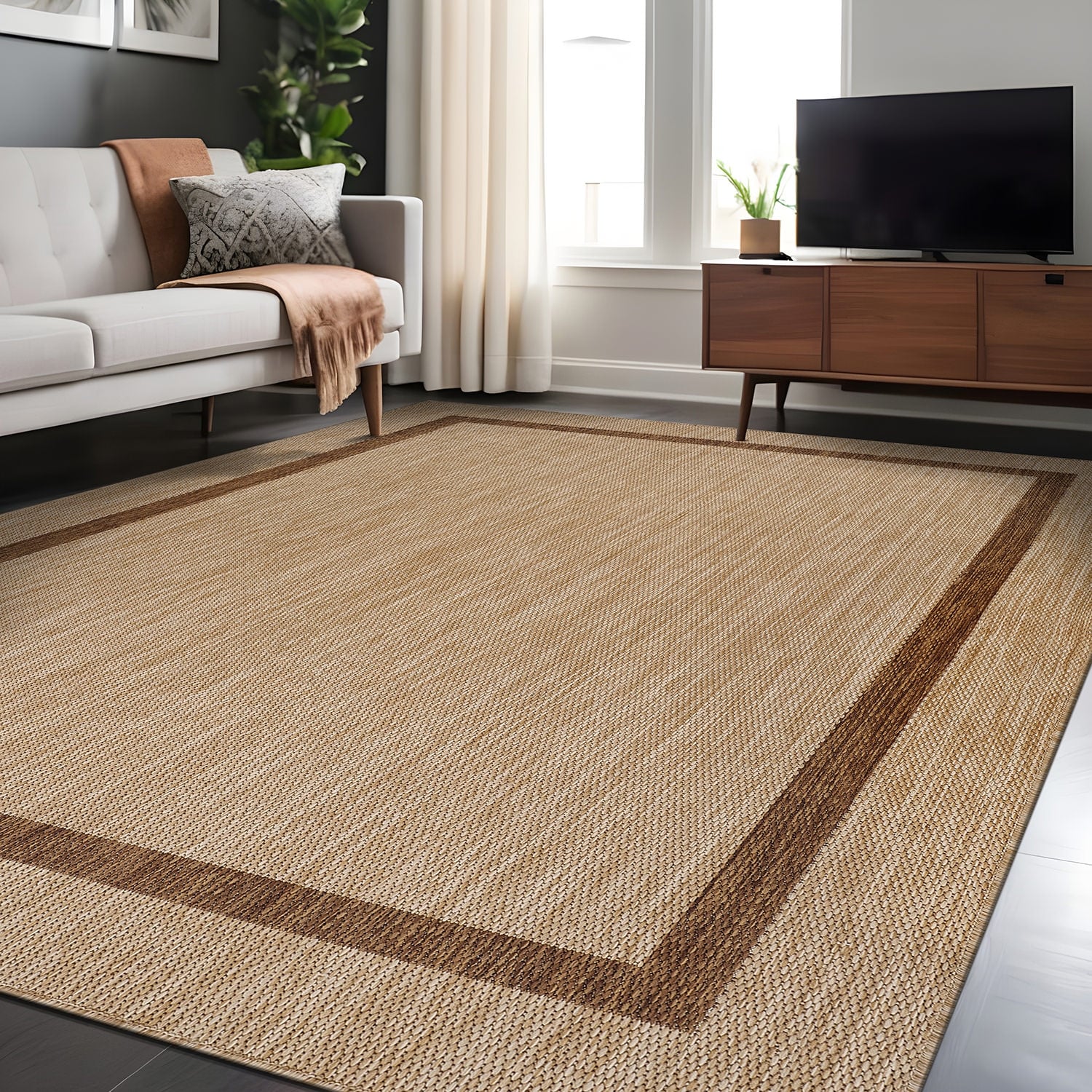Tapis Beverly Rug moderne à bordures pour intérieur et extérieur, tapis d'extérieur pour patio, terrasse, porche