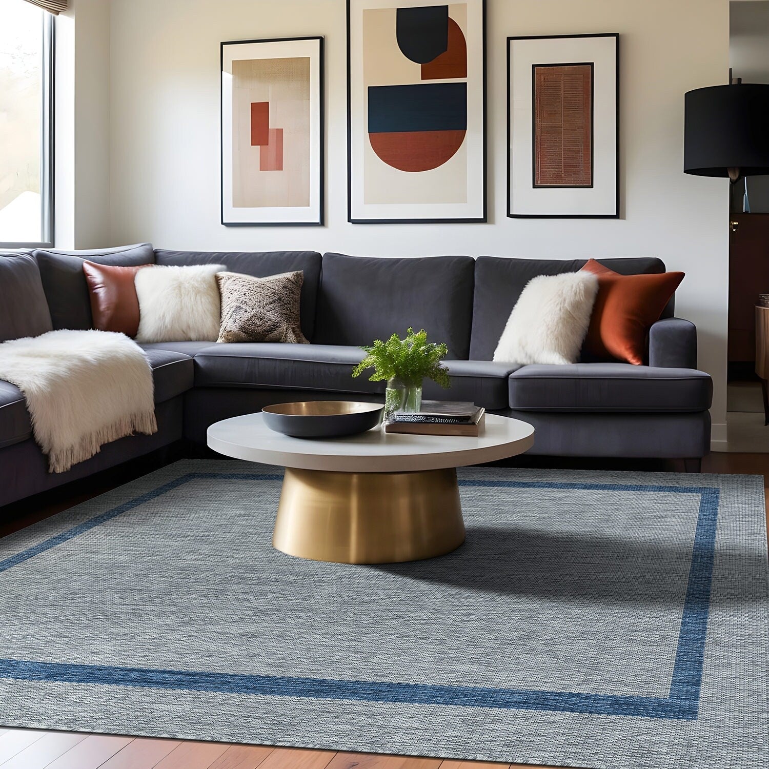 Tapis Beverly Rug moderne à bordures pour intérieur et extérieur, tapis d'extérieur pour patio, terrasse, porche